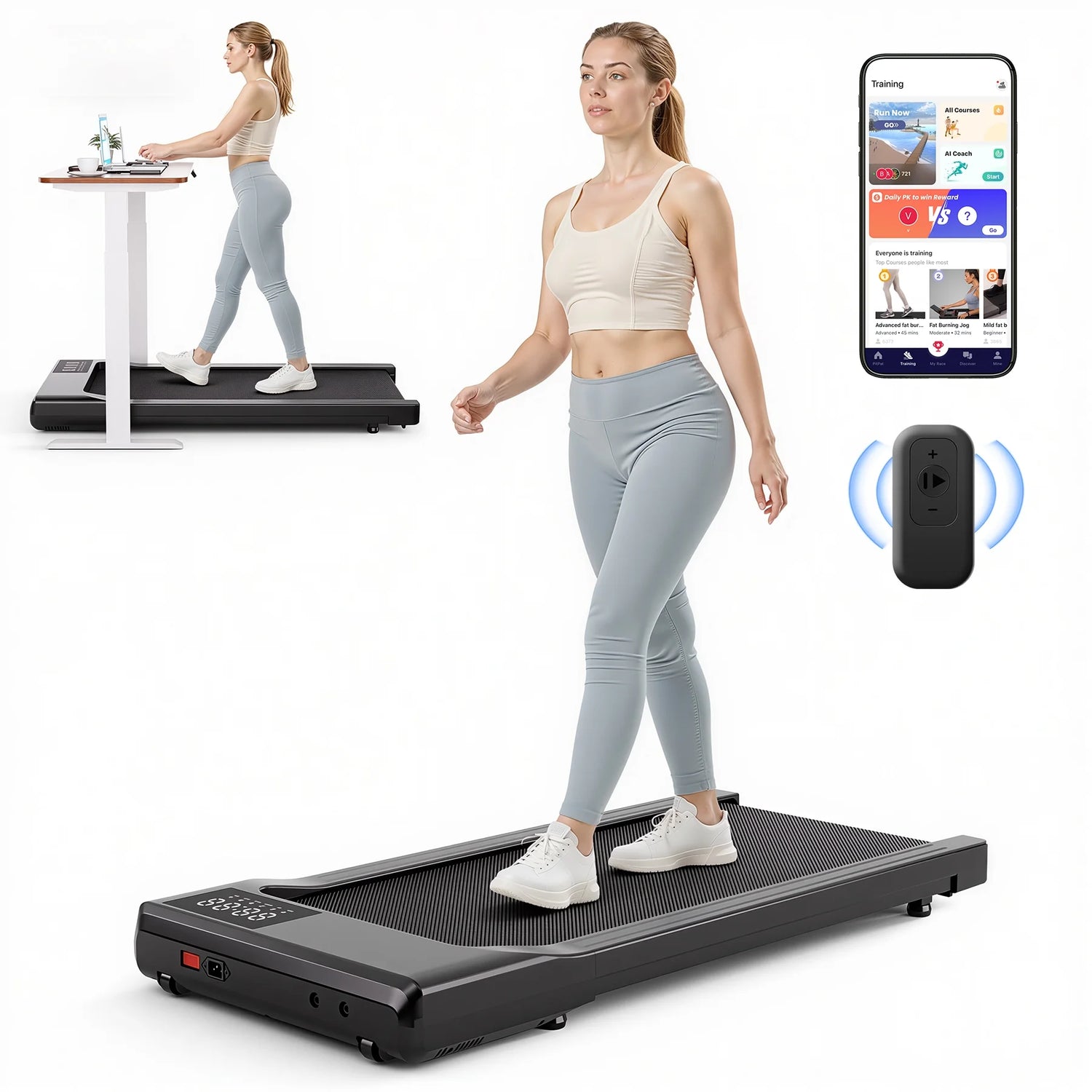 Walking Pad 300Lb, under Desk Treadmill with Remote Control 2 in 1 Portable Walking Pad Treadmill for Home/Office(Black)