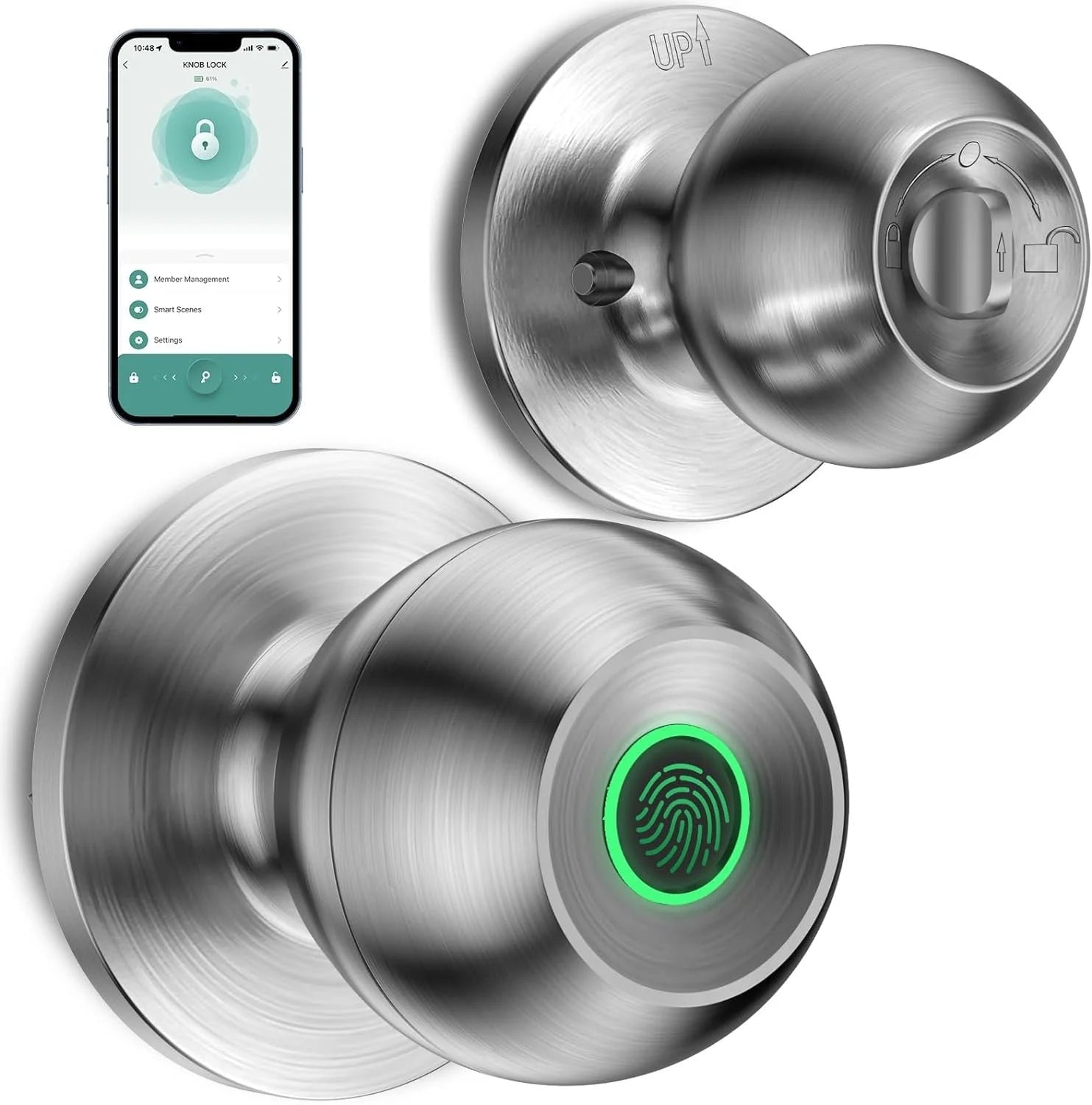 Smart Door Lock, Fingerprint Door Lock Knob with App Control, Suitable for Home, Cloakroom, Offices, Hotels (K10)