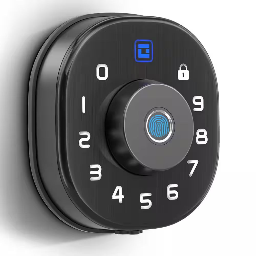 5-In-1 Aluminum Smart Lock Deadbolt, Biometric, Keypad, IC Card & App Control, IP65 Weatherproof in Black