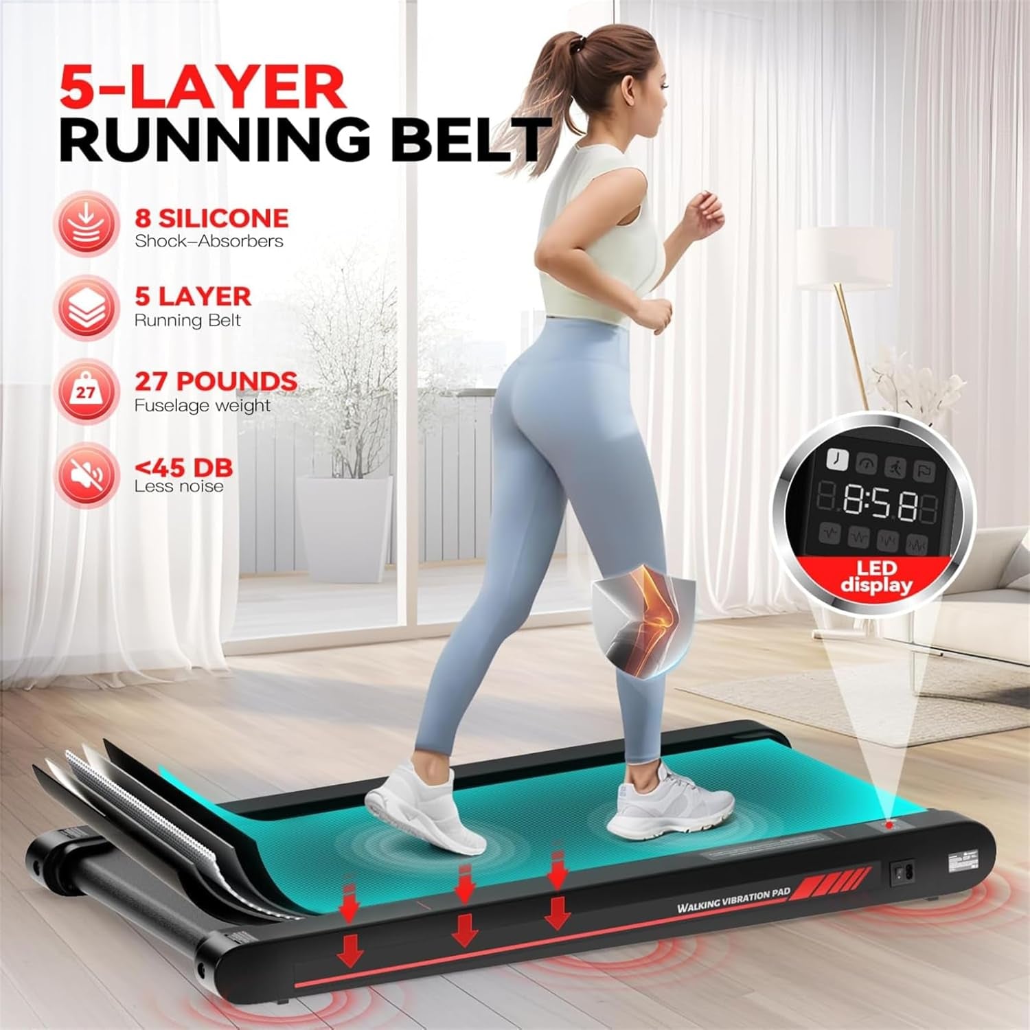 Walking Vibration Pad with APP, 3 in 1 under Desk Treadmill, 2.5HP Low Noise Wal