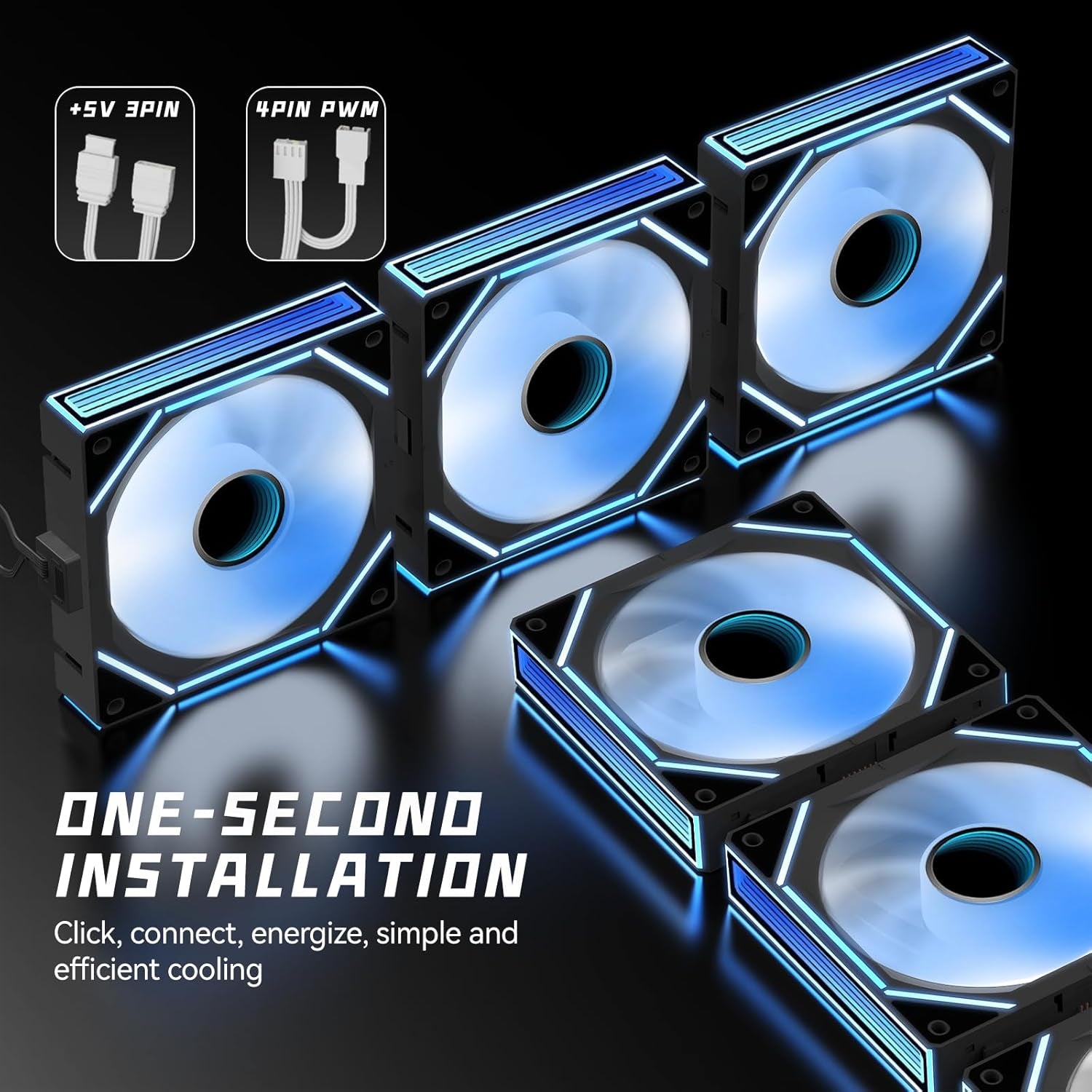 Daisy Chain Case Fan:5 Pack 120Mm PC RGB Fans Computer Case Fans, 5V 3-PIN Conne