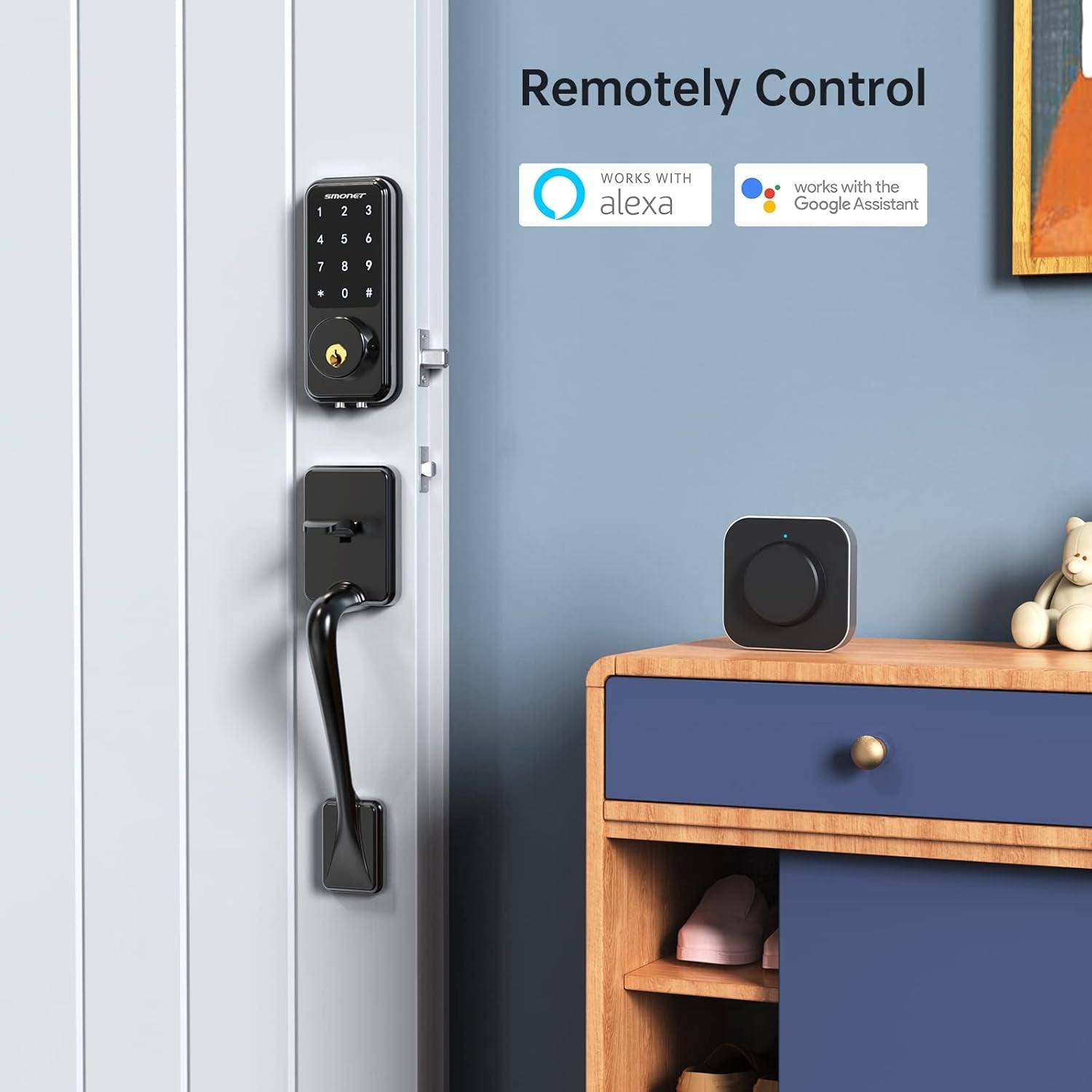 SMONET Smart Door Lock, Keypad Deadbolt with Wifi Bridge, Bluetooth Touchscreen, Alexa Compatible, Black