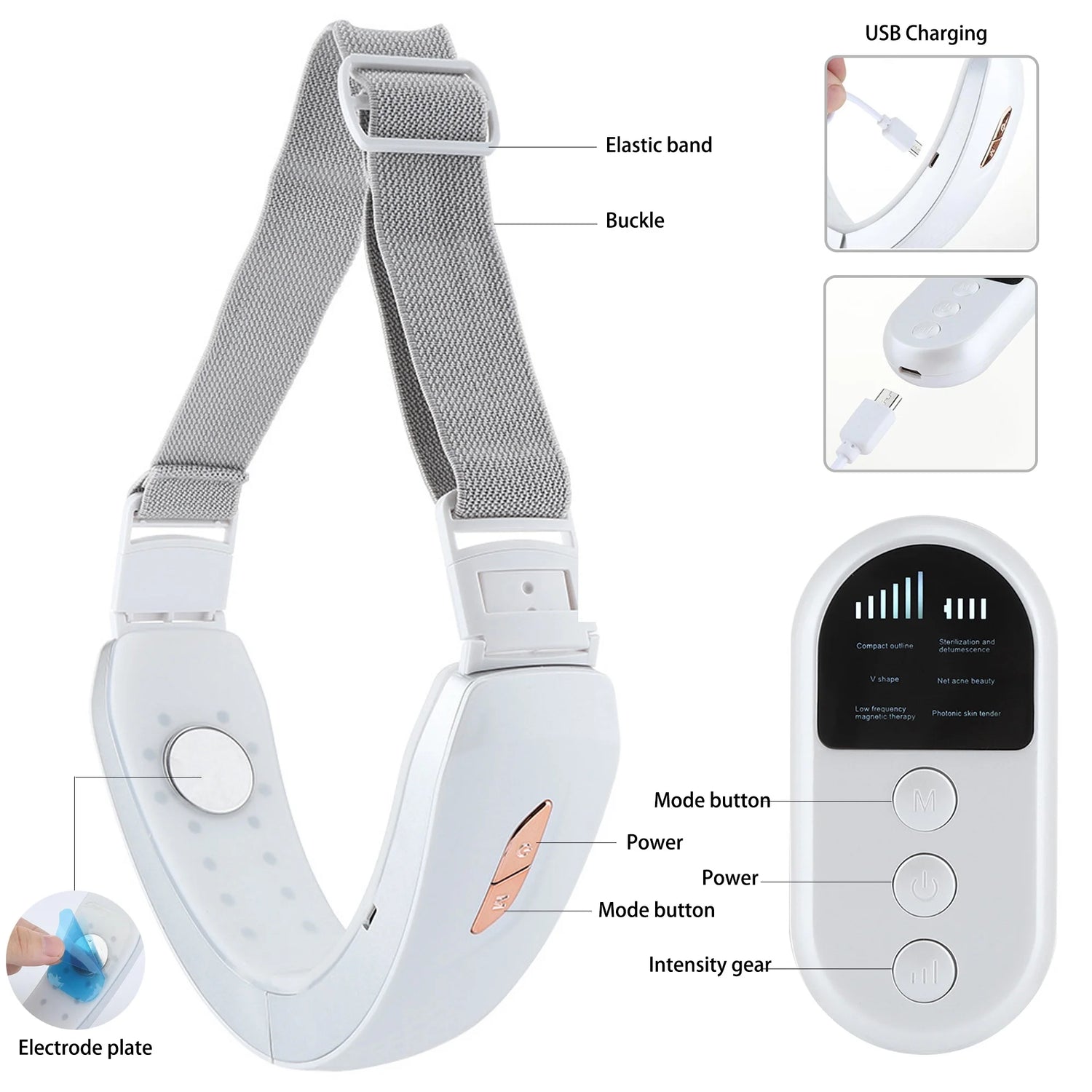 Electric V-Face Shaper, Red and Blue Light Facial and Neck Beauty Device, Microcurrent Double Chin Reducer for Skin Care, Facial Lifting, Improvement, Smoothing, and Firming.