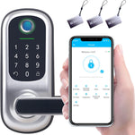 BEBASIA Keyless Entry Door Lock, Fingerprint & Smart Keypad, Digital Kepad Door Lock, Reversible Handle, Silver