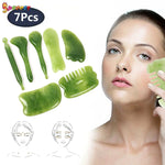 7Pcs Gua Sha Scraping Massage Tool Set, Natural Resin Quartz Stone Shape Facial Body Massage Board for Neck Release, Reduce Muscle Pain