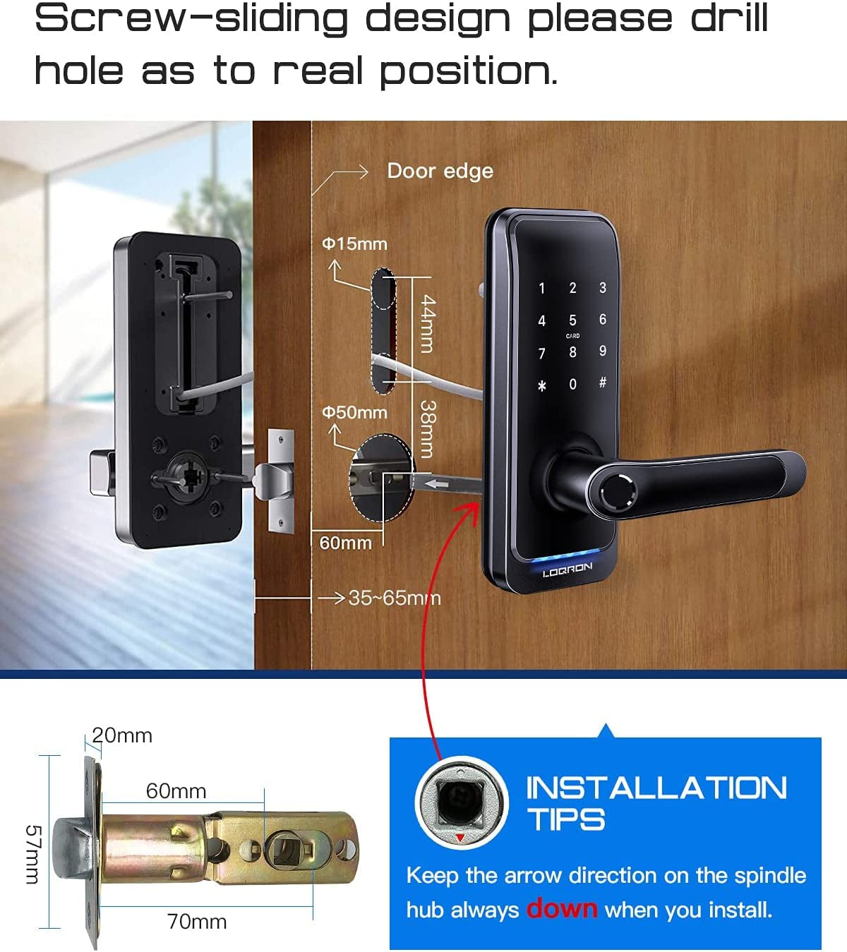 Keyless Entry Fingerprint Door Locks with Keypad, Smart App Control, Bluetooth, Wi-Fi, Black