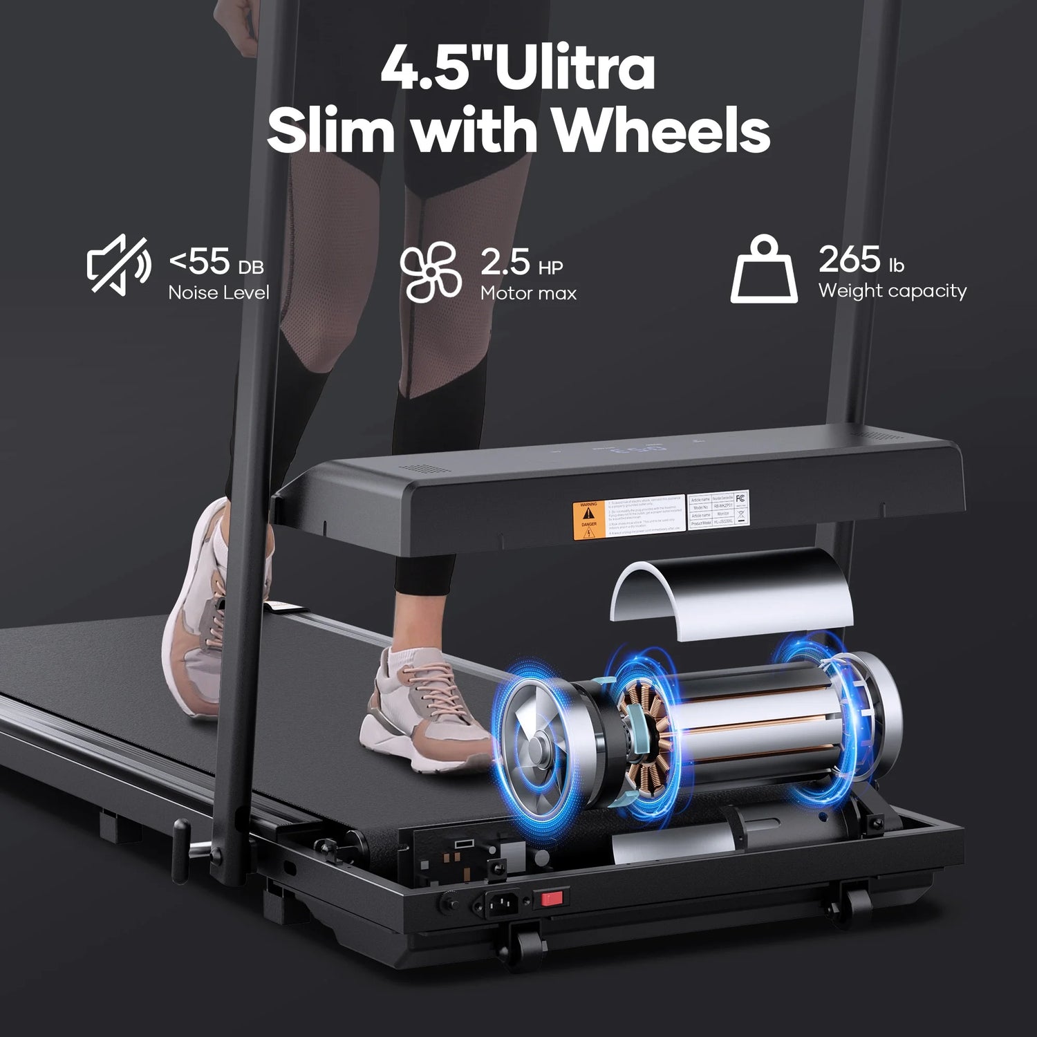 Treadmill Foldable 2 in 1 Walking Pad Compact Electric Running Remote Control for Home Fitness