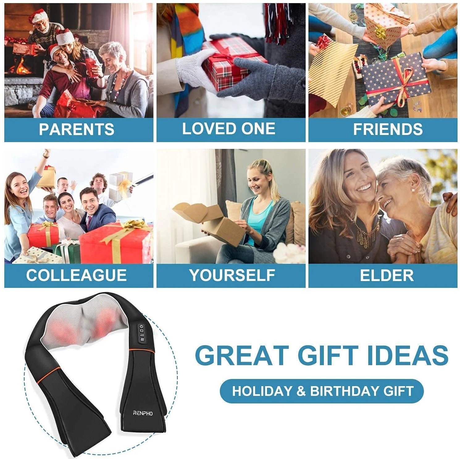 Shiatsu Neck Massager with Heat & Vibration, Deep Tissue 3D Kneading Shoulder Massager for Pain Relief, Cordless Leather Gift for Women and Men