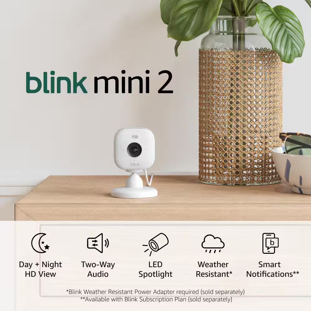 Mini 2 Wired Indoor/Outdoor Smart Security Camera with 1080P HD, 2-Way Talk & Audio, Color Night Vision, White (1-Pack)