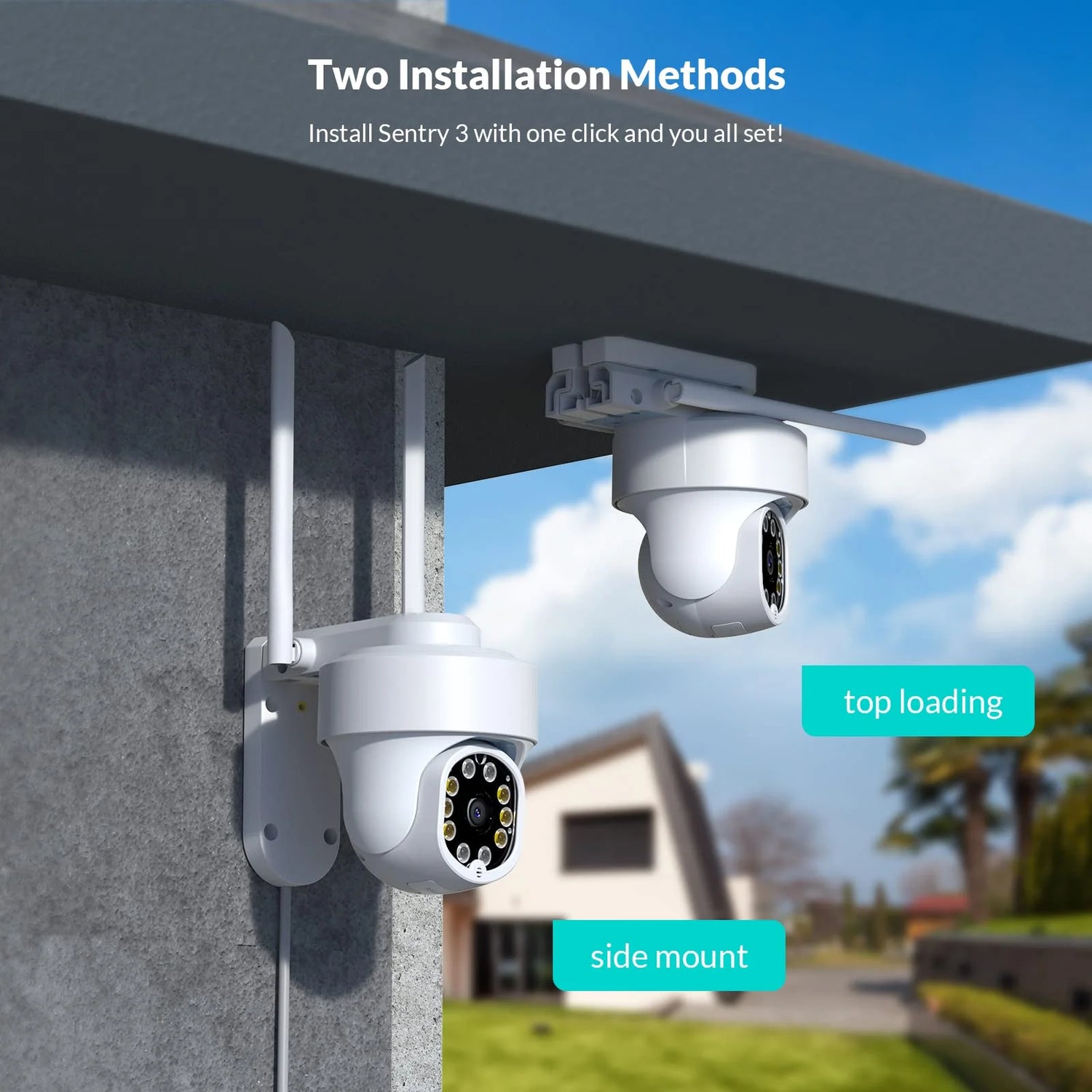 Security Cameras Wireless Wi-Fi,  360° View Home Surveillance Outdoor Cameras, Only 2.4G Wifi