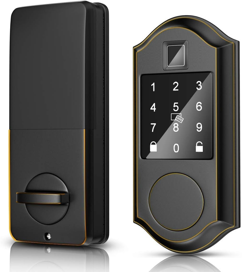 Smart Door Lock, Fingerprint Electronic Deadbolt Door Lock, Keyless Entry Door Lock Featuring Auto-Locking, Smart Door Lock for App/Fobs/Biometric/Codes/Keys, Works with Alexa - ORB Bronze