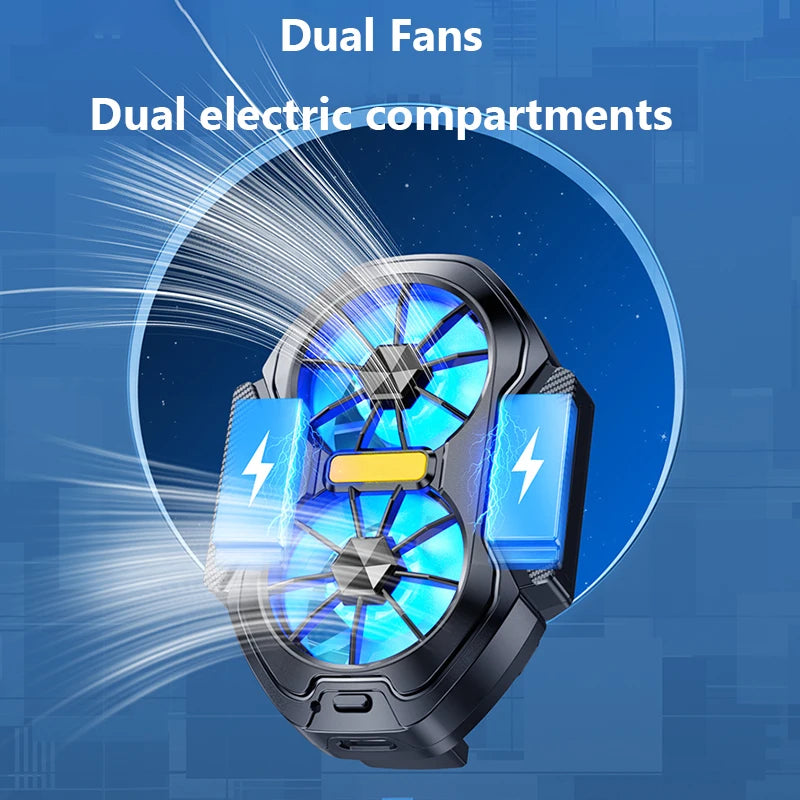 Dual Fan Rechargeable Mobile Phone Cooler for Android IOS PUBG Gaming Radiator Game Cooler Portable Cooling Fan with Blue Light
