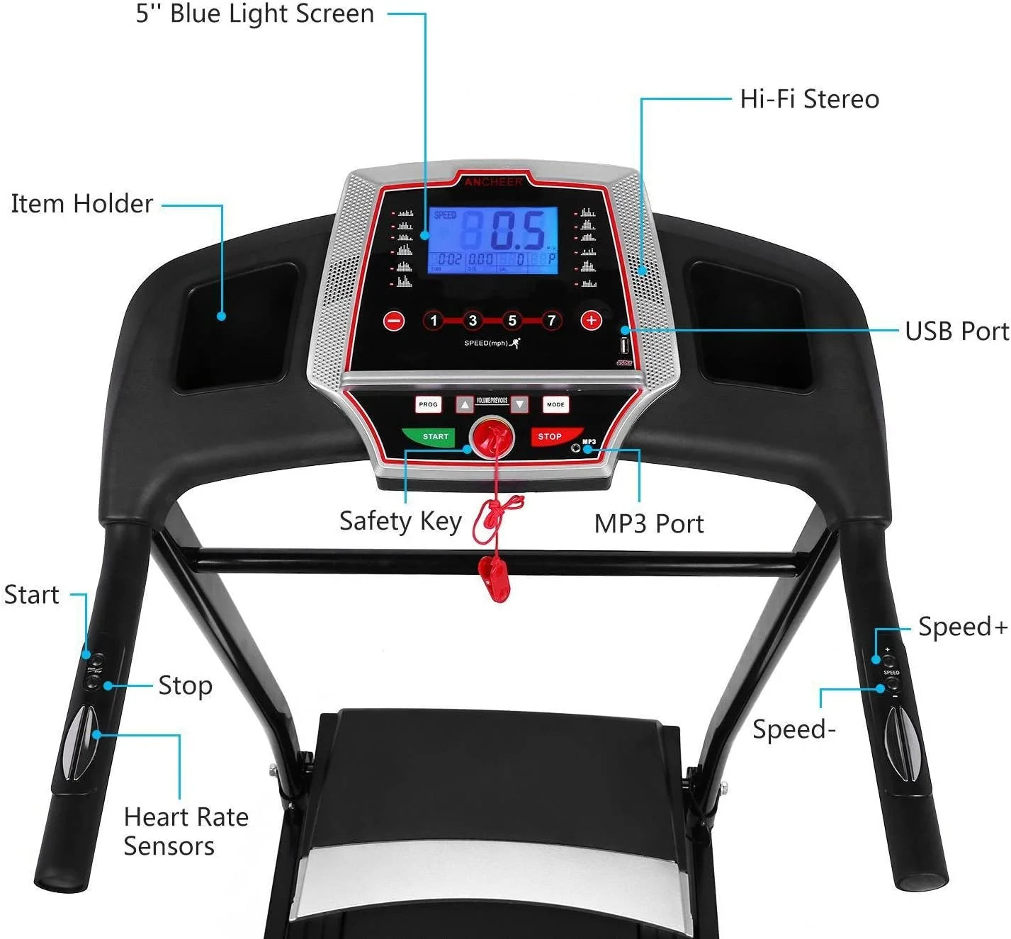 3.5HP Folding Treadmill Electric Motorized Running Machine with 10MPH Speed, Large Running Surface, 12 Programs, Speakers, LCD and Pulse Monitor for Running Walking,Max Weight 330Lb