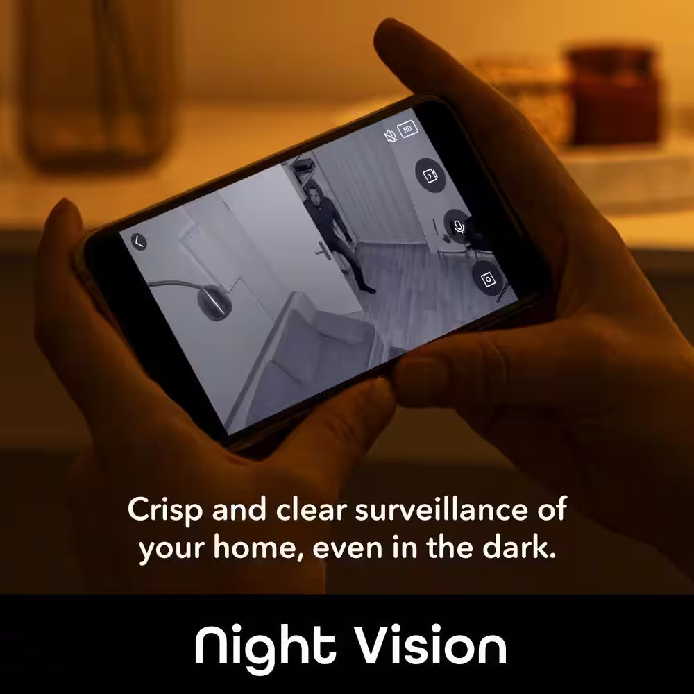 Vision 2K Wired Plug-In Indoor Smart Security Camera, Flexible Stem, Night Vision, Two-Way Talk, Live View, White