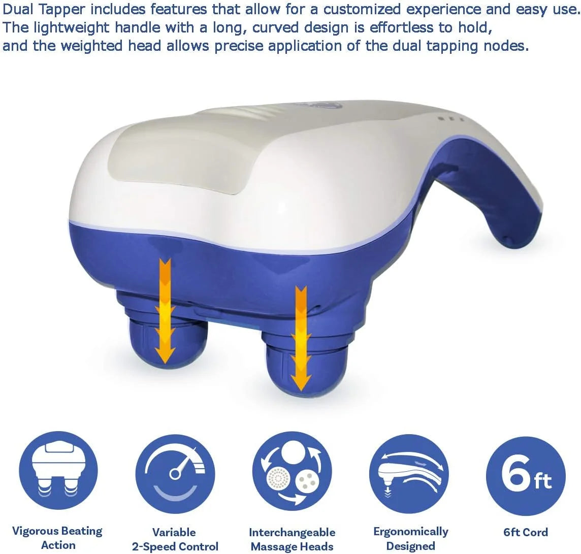 Electric Handheld Full Body Dual Head Percussion Massager Tapping Massage – Dual Tapper 3 Interchangeable Nodes Included
