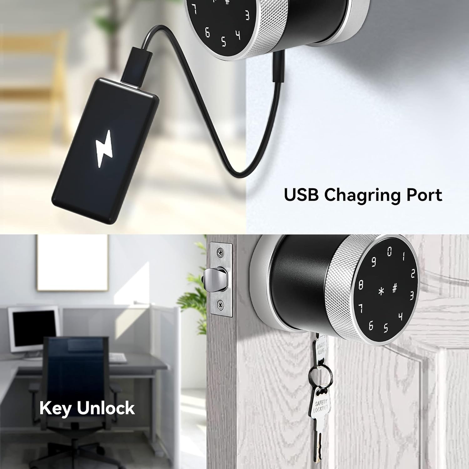 Smart Lock Fingerprint Door Locks Digital Smart Door Locks Free App Control IC Card Key Easy Installation Bluetooth Electronic Lock for Side Entry Garage Entry Basement Home Office Hotel and Garage