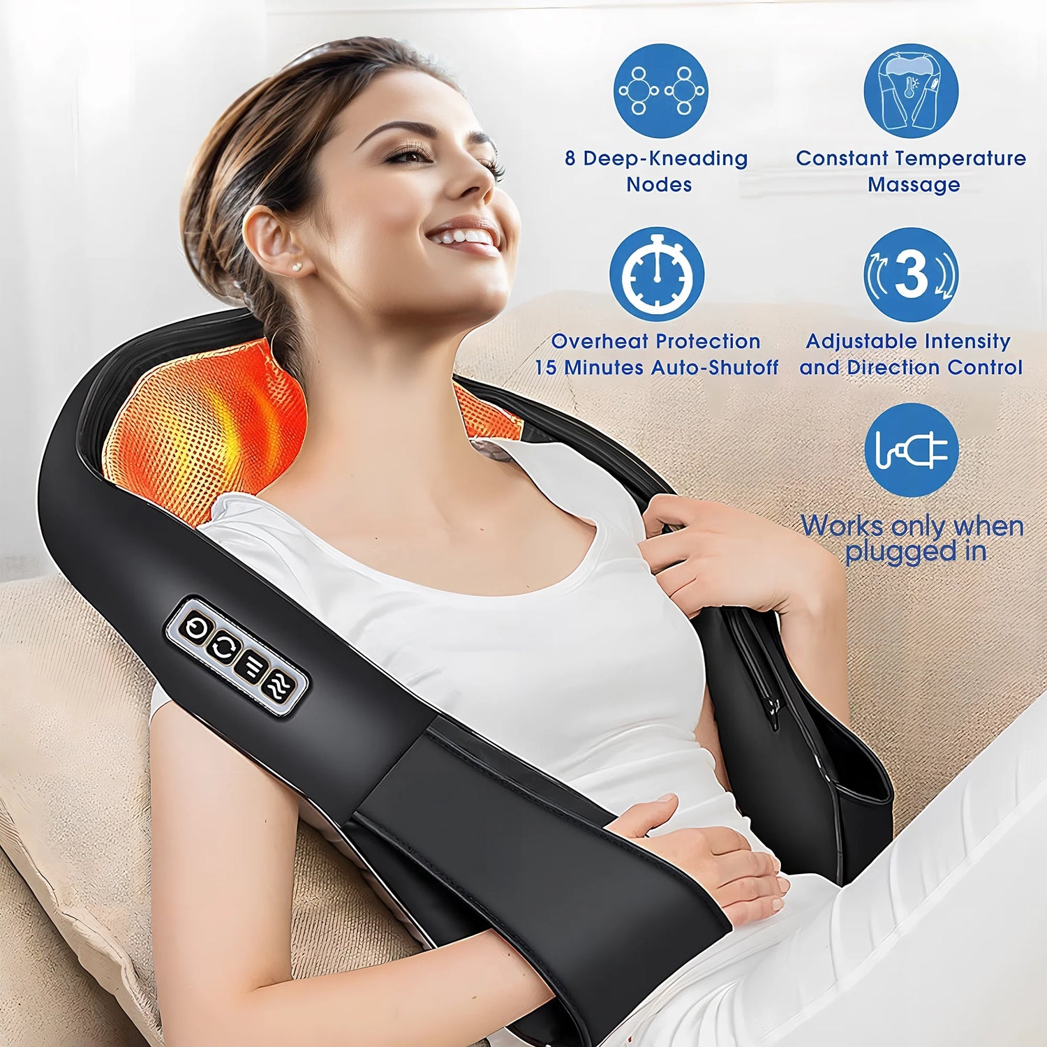 Shiatsu Shoulder Back and Neck Massager with Heat, Electric Deep Tissue Kneading Massage Pillow, Black
