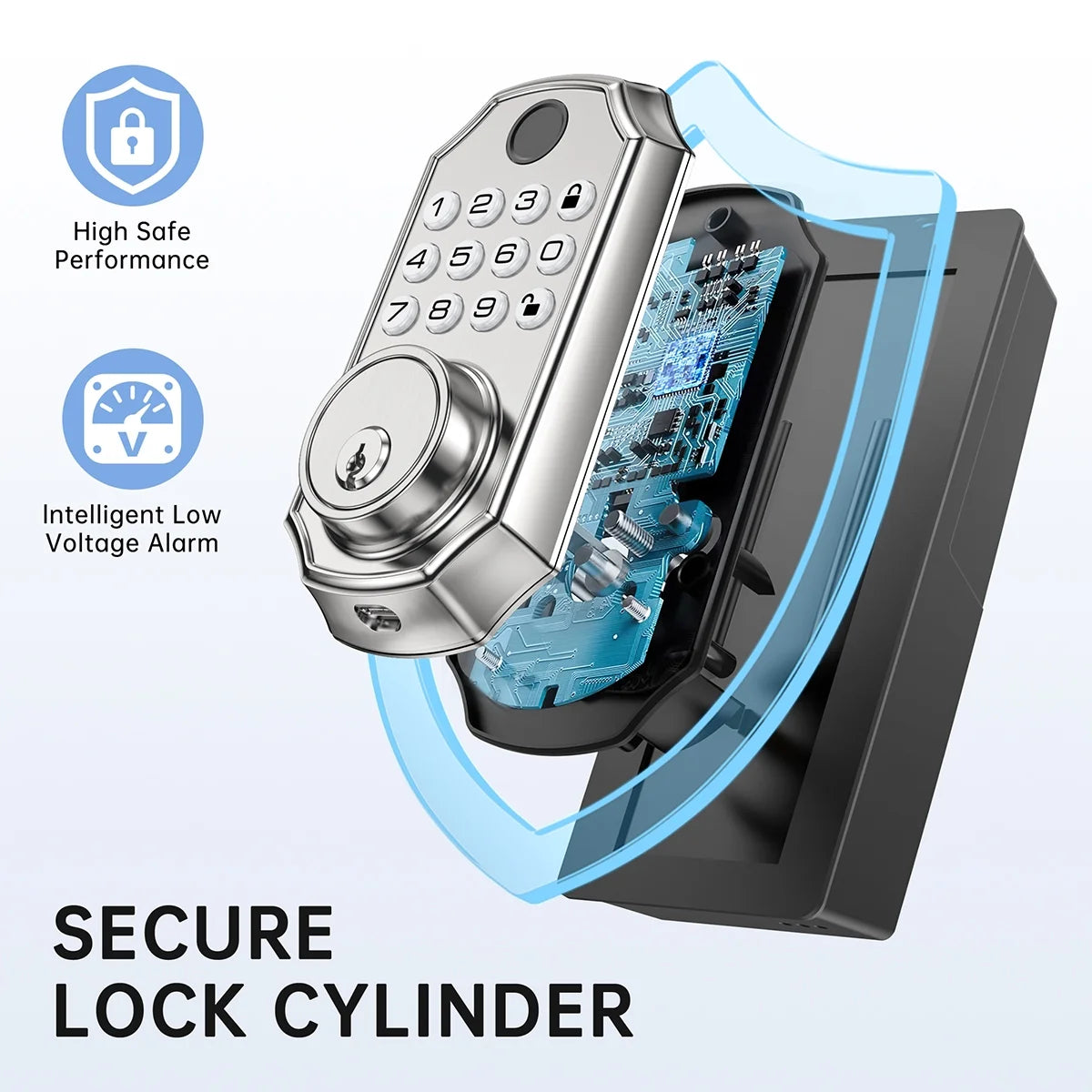 Fingerprint Door Lock, Keyless Entry Door Lock with APP Control, Smart Locks for Front Door, Deadbolt Lock with 50 User, Auto Lock, IP 66 Waterproof, Easy Installation, Silver