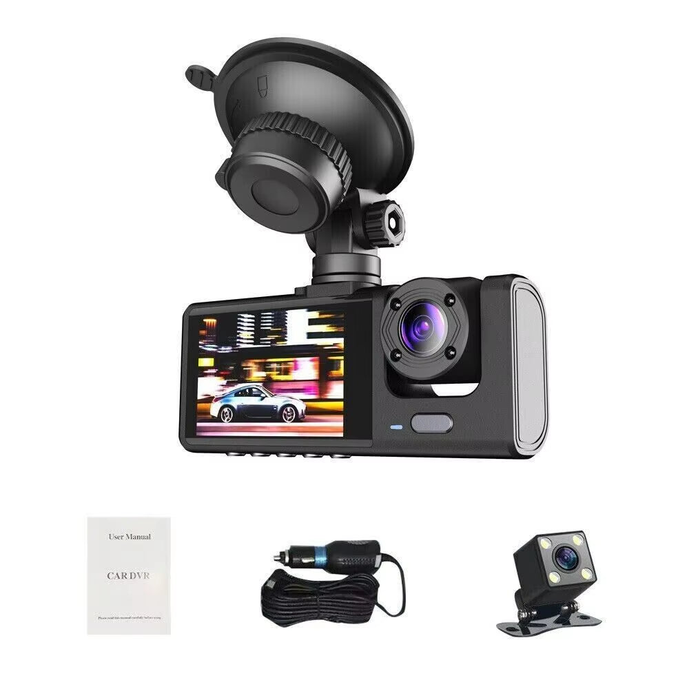 Car Dual Lens Dash Cam HD 1080P Front/Rear/Inside Video Recorder Camera G-Sensor