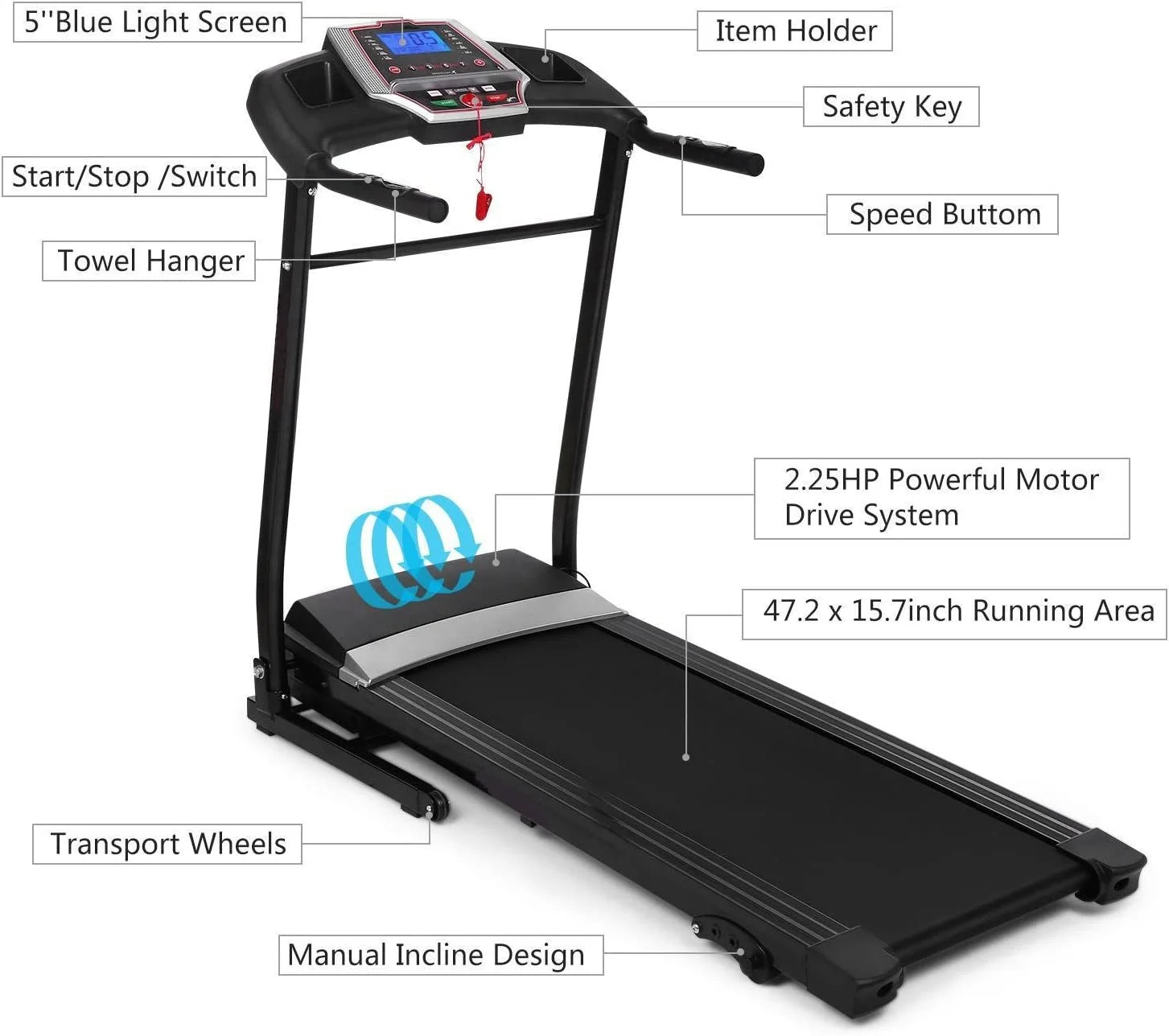 3.5HP Folding Treadmill Electric Motorized Running Machine with 10MPH Speed, Large Running Surface, 12 Programs, Speakers, LCD and Pulse Monitor for Running Walking,Max Weight 330Lb