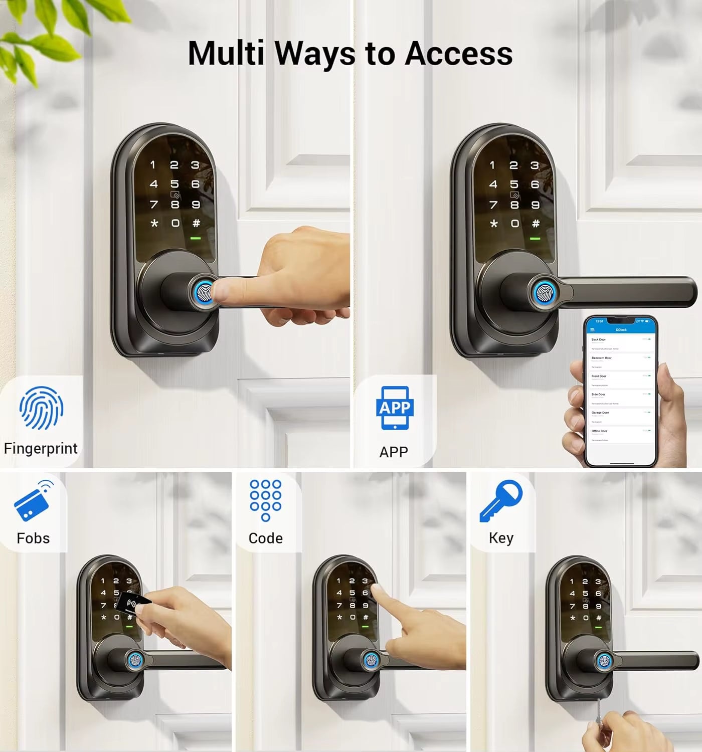RZ09 Smart Lock, 7-In-1 Keyless Entry with Handle Set, APP Control Fingerprint Deadbolt for Front Door