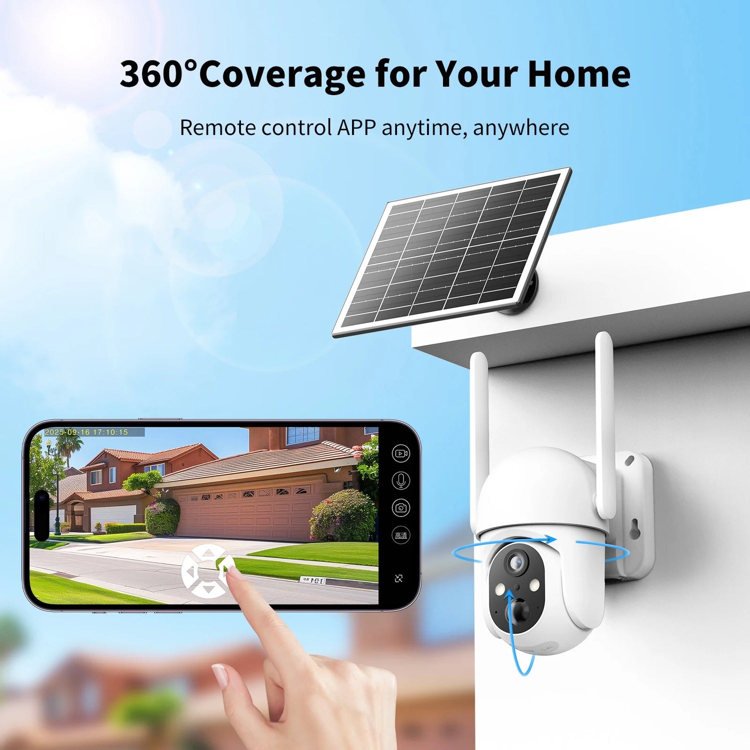 4G LTE Cellular Solar Security Camera, Wireless Outdoor PTZ 360° Home Farm Surveillance, 2K Color Night Vision, PIR Motion, Two-Way Audio, Waterproof