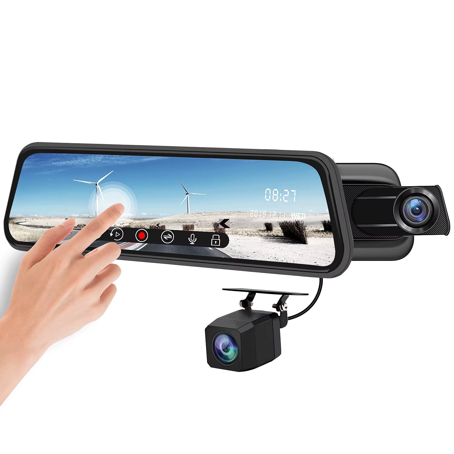 Backup Camera 10 Inch Mirror Dash Cam Dual Lens Front Rear Dash Camera 1080P Full Touch Screen Waterproof Parking Monitor