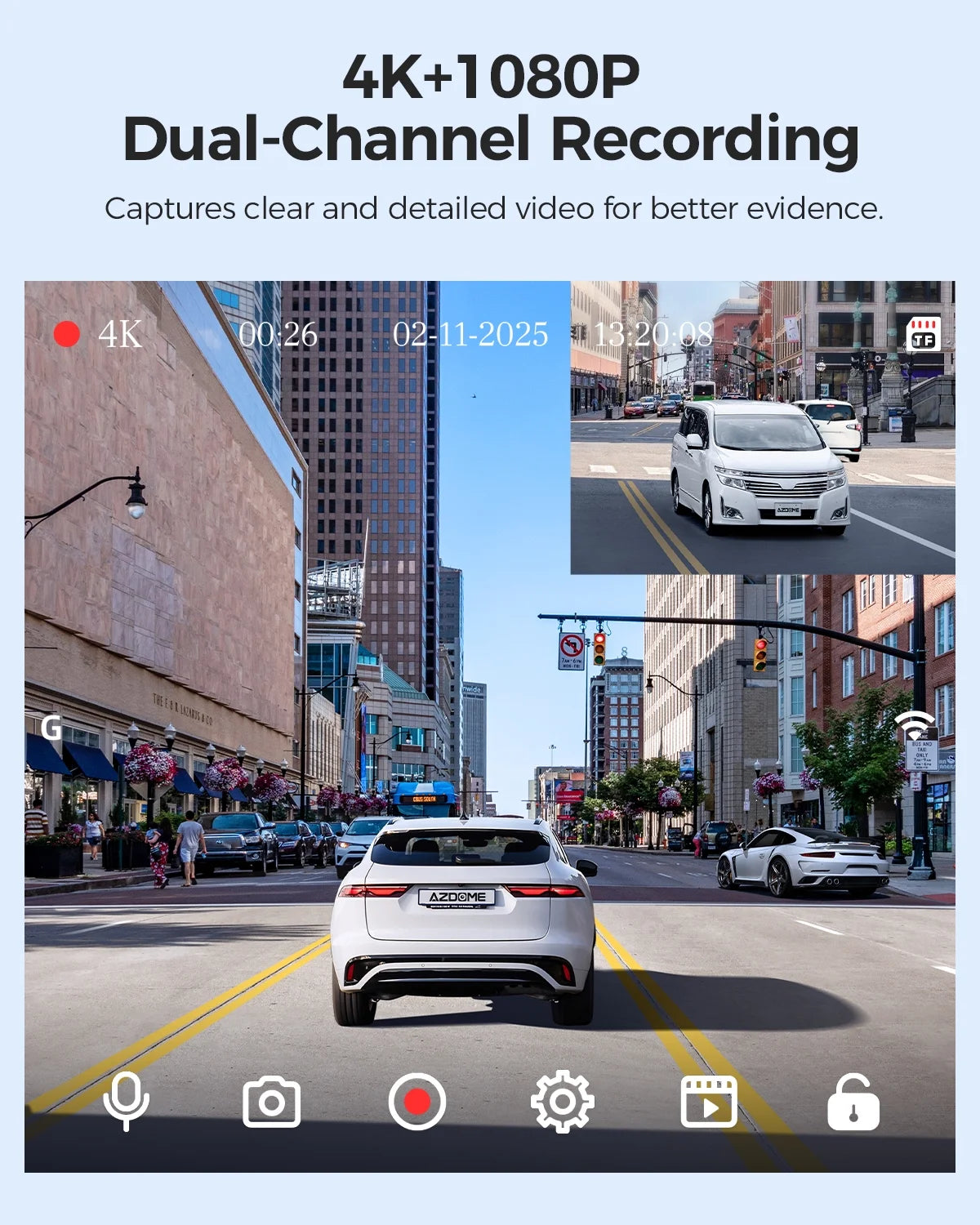 Dash Cam Front and Rear, 4K+1080P Dual Dash Camera for Cars,With Built-In Wifi G-Sensor, ADAS, App Control, 24H Parking Mode, Waterproof Backup Camera, 64GB Card Included