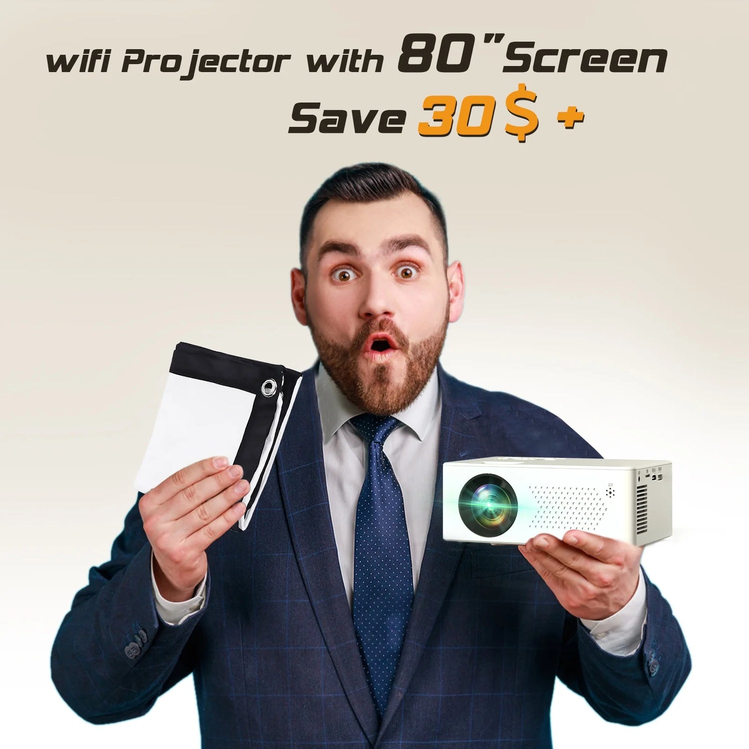 Mini Projector with Wifi and Bluetooth, 9500LM Portable Home Theater Projector with Screen ,1080P 250"Display Supported