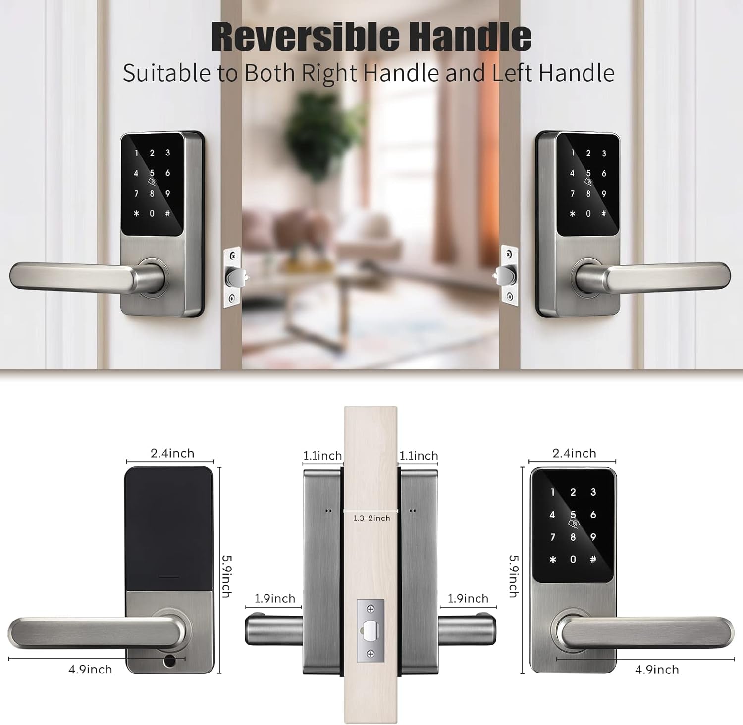 BBEN Smart Keyless Entry Door Lock with Reversible Handle, Touchscreen Keypad, Electronic Digital Bluetooth Front Door Lock, Biometric Door Lock, Auto Lock,For Home Apartment Office