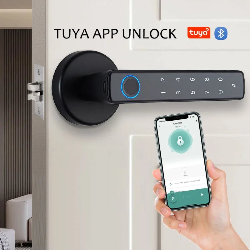 Tuya Smart Fingerprint Door Lock Knob Bluetooth Wireless Digital Door Lock Keyless Entry Door Lock Home Security Remote Lock