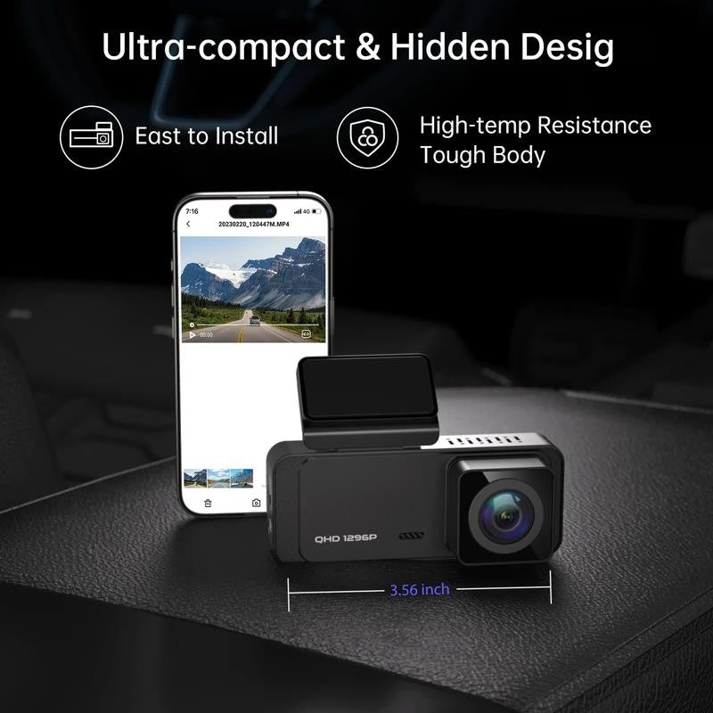 Dash Cam Front Wifi 1296P, Dash Camera for Cars,Dashcam with Night Vision, Car C