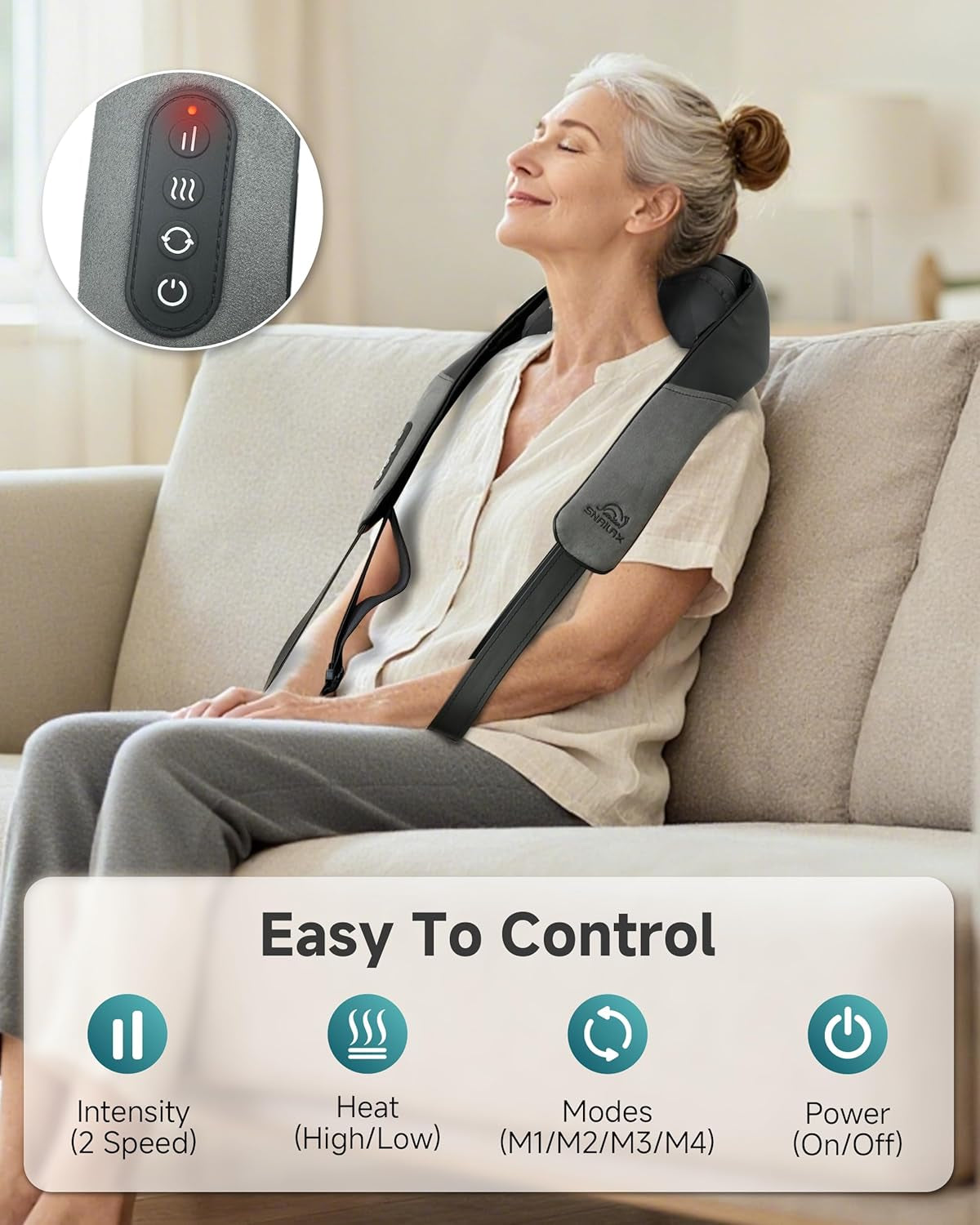 Snailax Cordless Shiatsu Neck Massager with Heat and Graphene Technology for Deep Tissue Pain Relief - 4D Roller Massage for Neck and Back, Ideal Gift for Parents