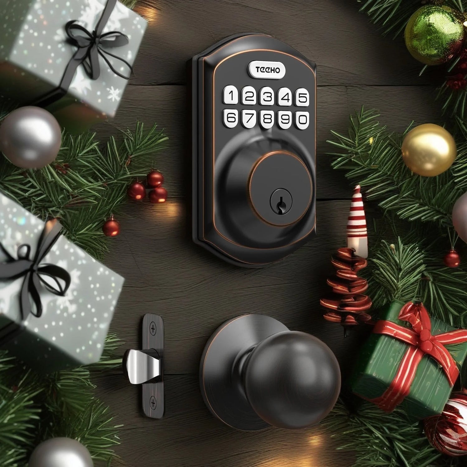 Keyless Entry Door Lock with 2 Knobs ‎Set, Keypad Deadbolt Smart Door Locks, Electronic Digital Lock for Home Front Door Easy Installation-Oil Rubbed Bronze Finish