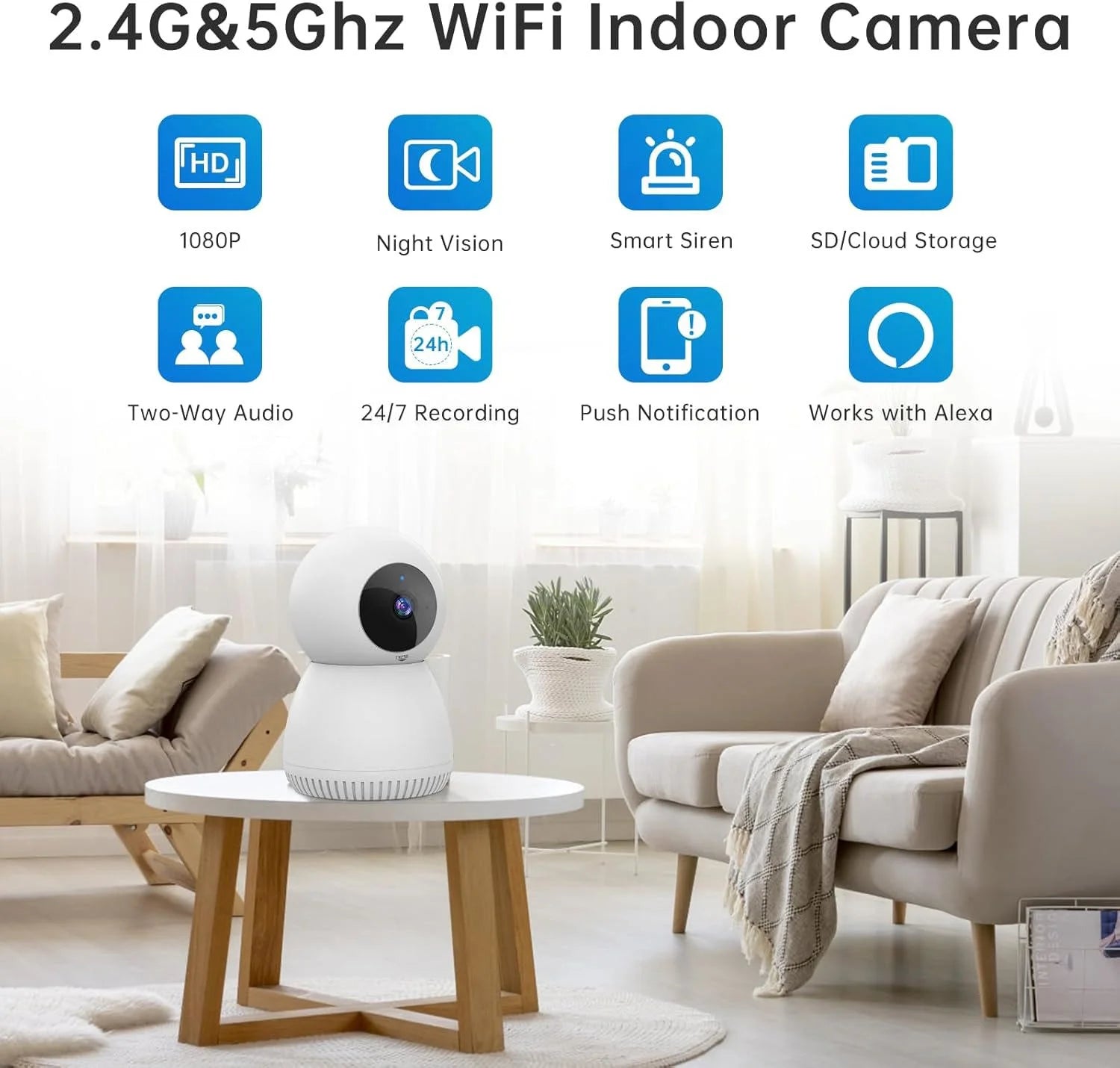Indoor Security Camera 5G& 2.4Ghz Wifi, Pan/Tilt Baby Camera for Home Security, 1080P Pet Camera with Phone App Motion Detection, 2-Way Talk, Night Vision, Siren Alarm, Compatible with Alexa