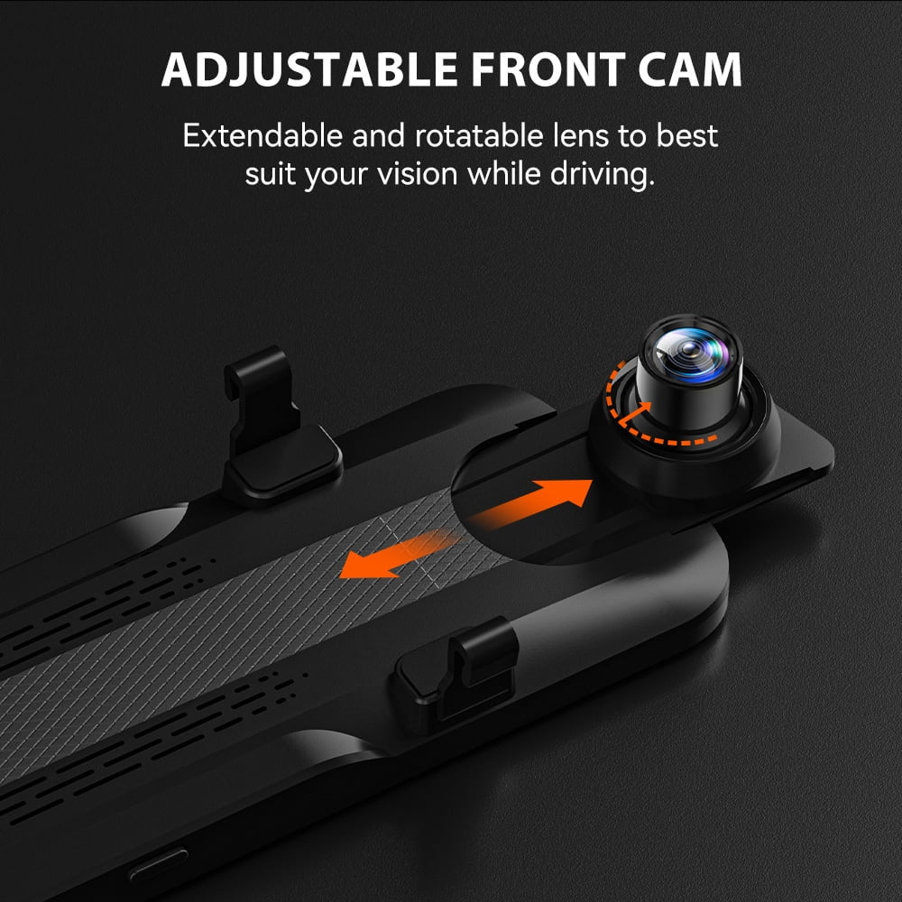 10" Touch Screen Dash Cam Front and Rear, 4K+1080P Rear View Mirror Backup Car Camera with Night Vision, GPS, Free 64GB Card