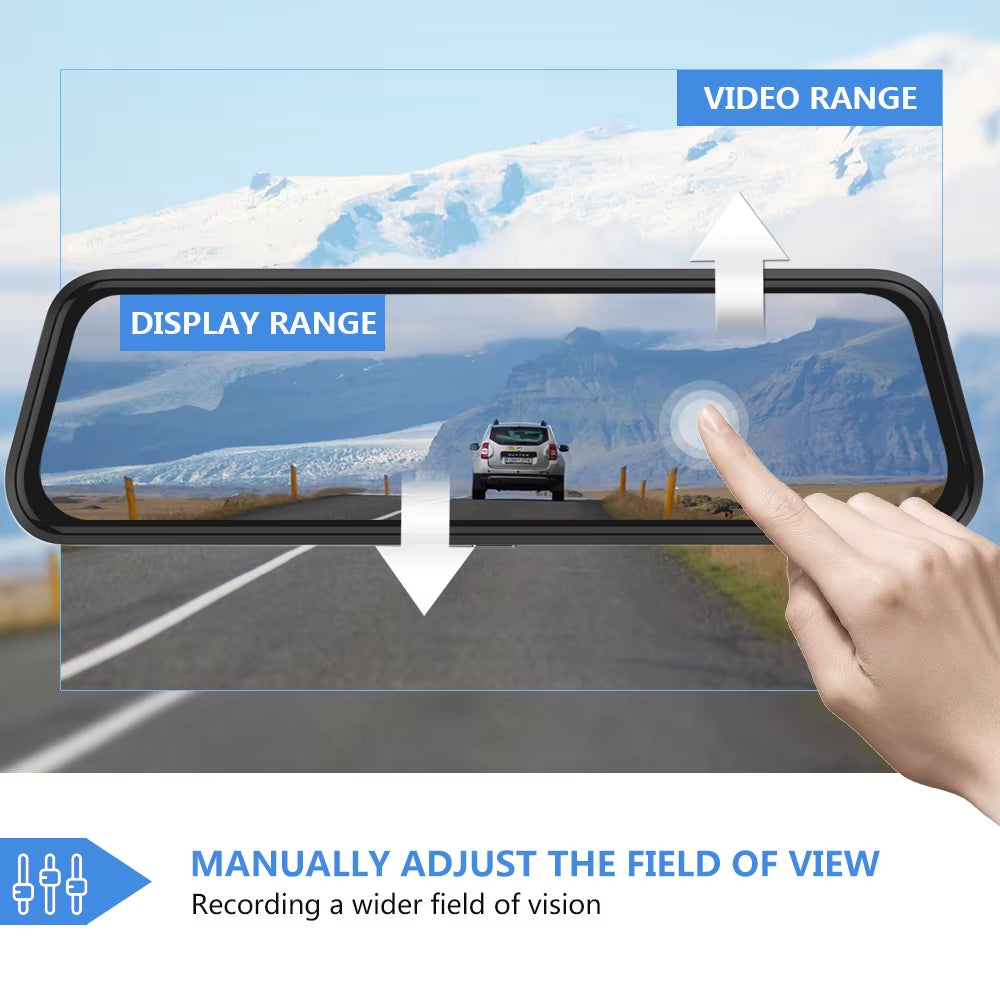 Backup Camera 10 Inch Mirror Dash Cam Dual Lens Front Rear Dash Camera 1080P Full Touch Screen Waterproof Parking Monitor