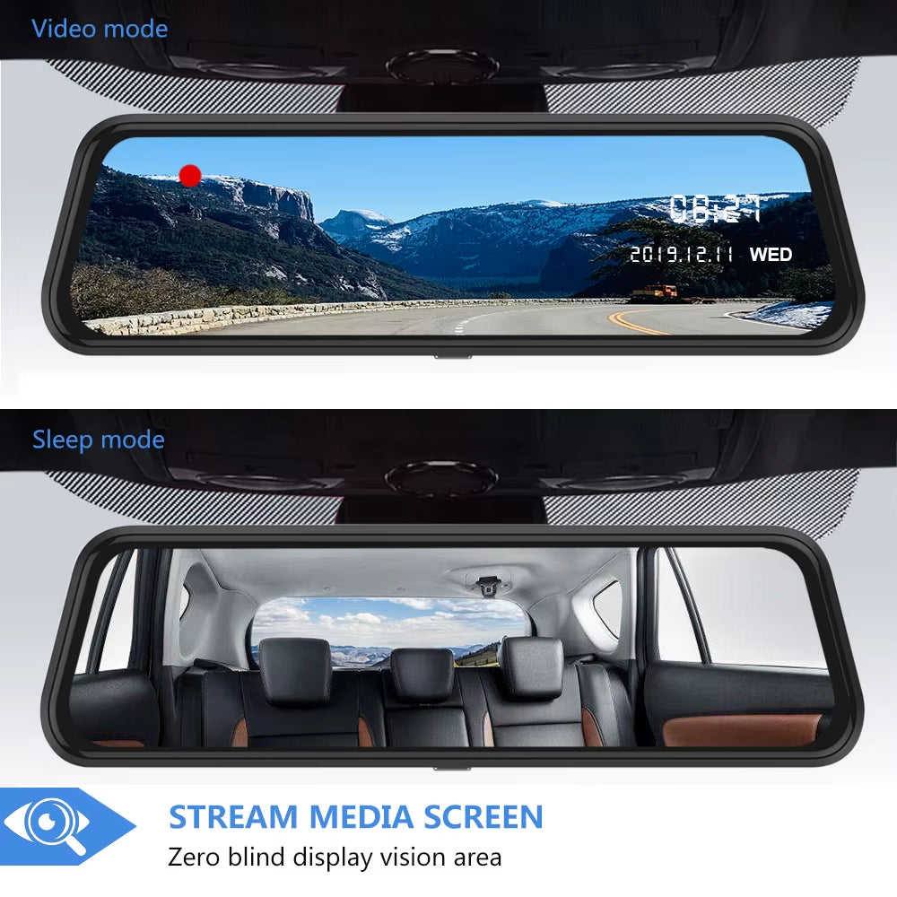 Backup Camera 10 Inch Mirror Dash Cam Dual Lens Front Rear Dash Camera 1080P Full Touch Screen Waterproof Parking Monitor