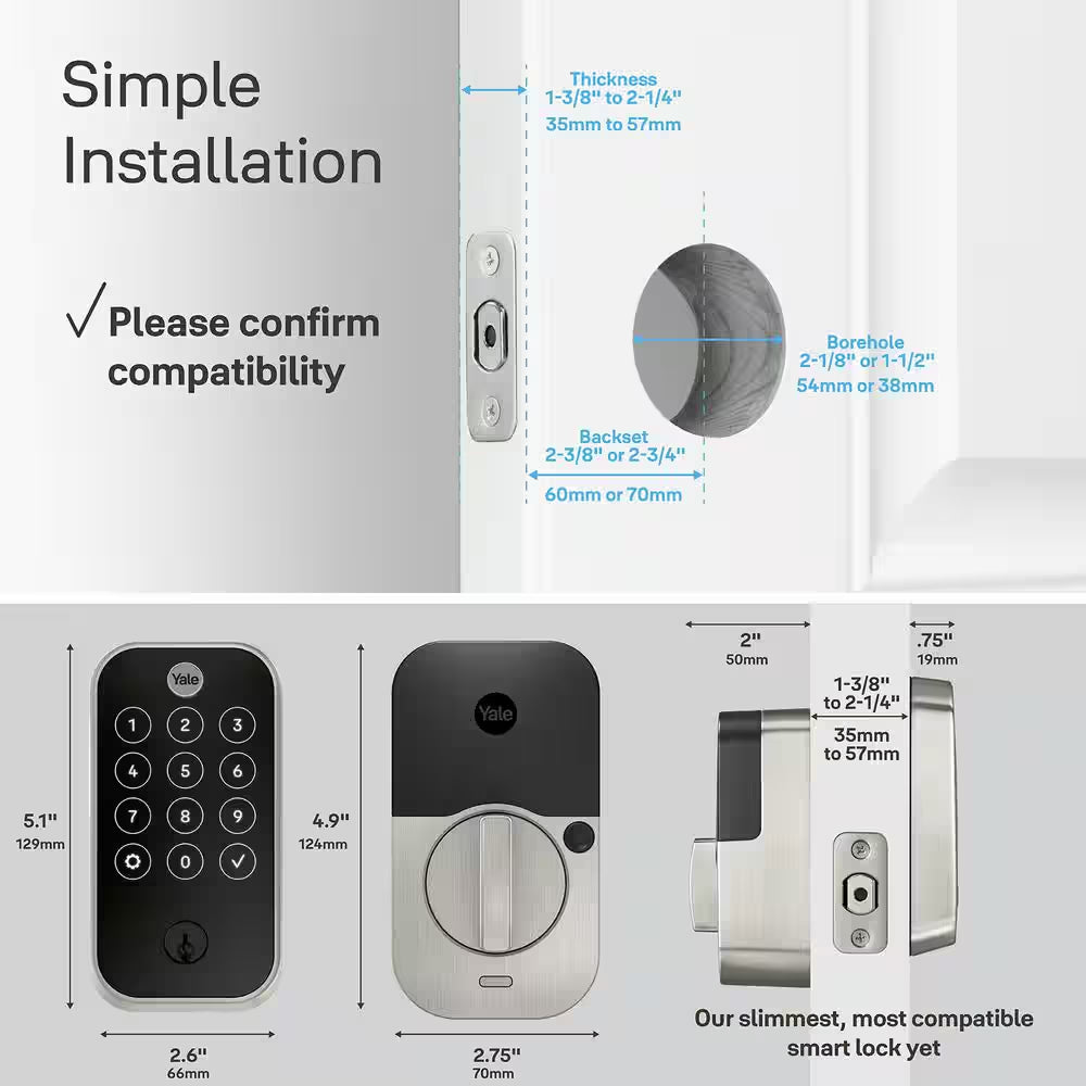 Assure Lock 2; Smart Door Lock with Wifi and Touchscreen Keypad; Satin Nickel