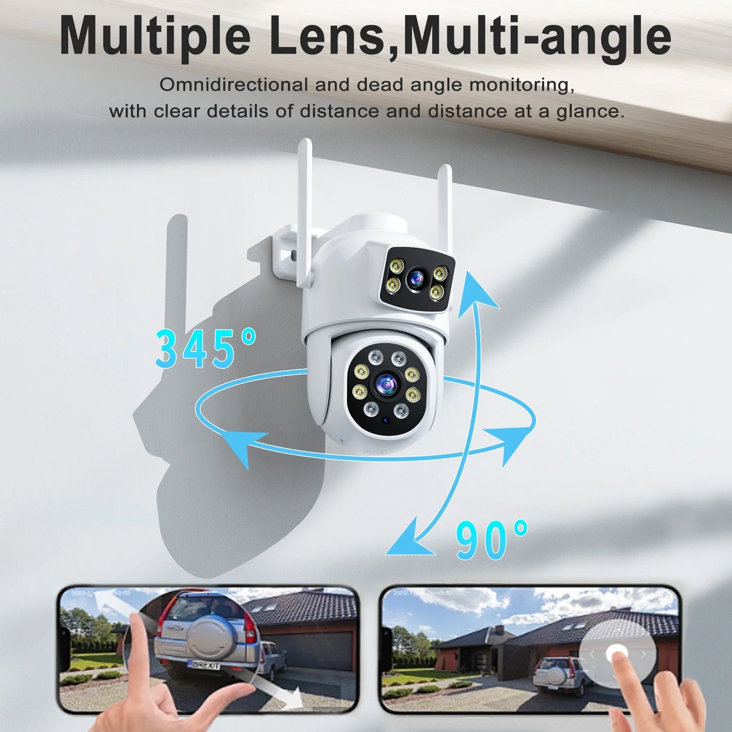 Indoor/Outdoor 4K Smart Security Camera, 2.4G&5G Wifi with Night Vision, Dual-Screen Display, 2-Way Talk, Human Detection, Motion Tracking, Cloud & SD Card Storage,Waterproof