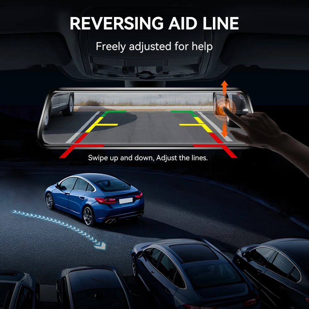 10" Touch Screen Dash Cam Front and Rear, 4K+1080P Rear View Mirror Backup Car Camera with Night Vision, GPS, Free 64GB Card