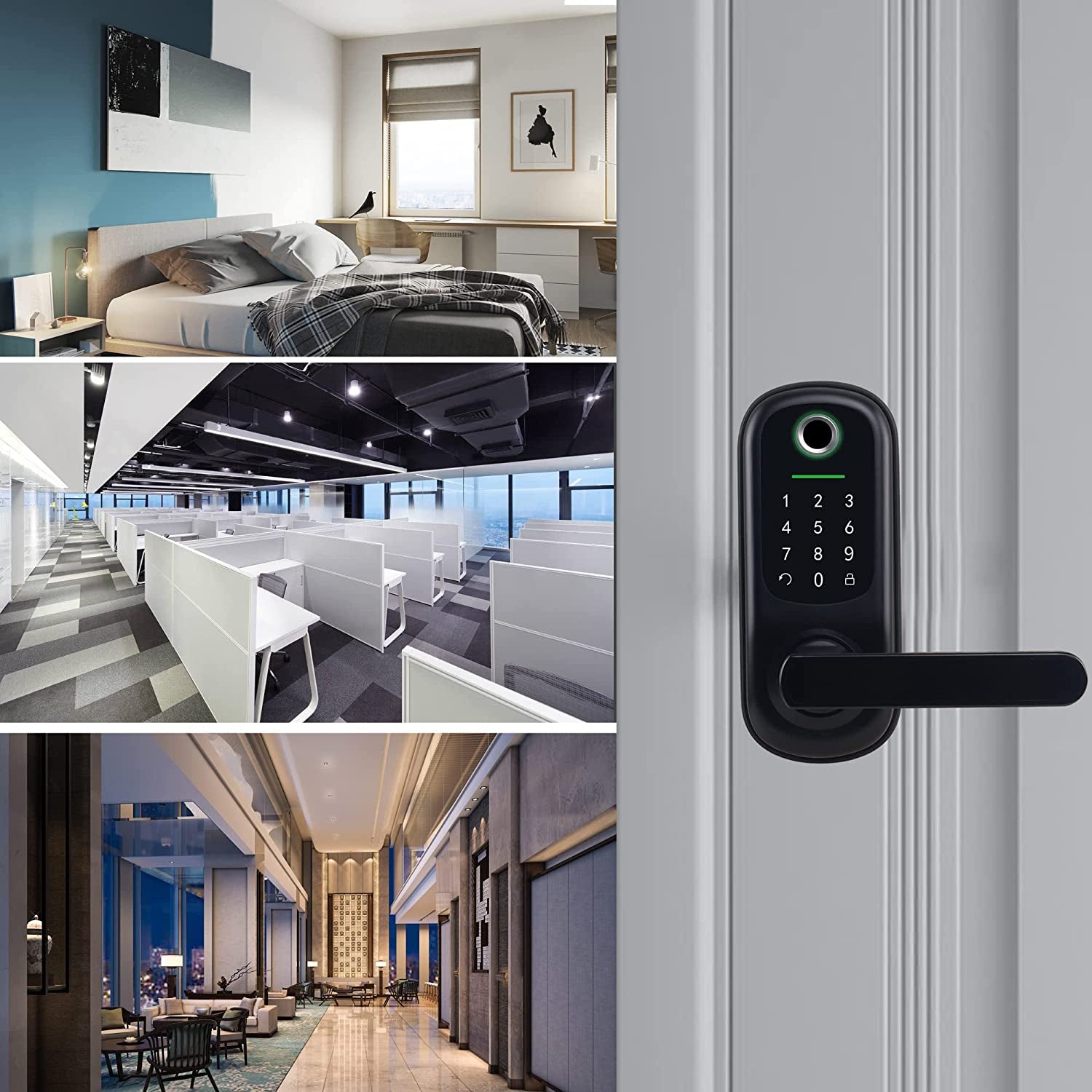 Keyless Entry Door Lock, Bebasia Door Lock with Keypad, Smart Door Lock, Fingerprint Door Lock, Digital Kepad Door Lock, Smart Door Level Lock with Reversible Handle (Black)