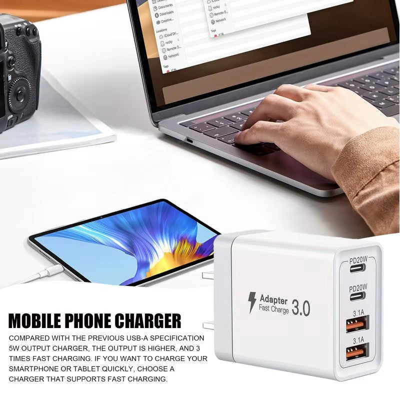 USB Charger Block 40W 4 Port Charger Block Multiple USB Charger Station USB Wall Charger Charging Blocks for Business Trips