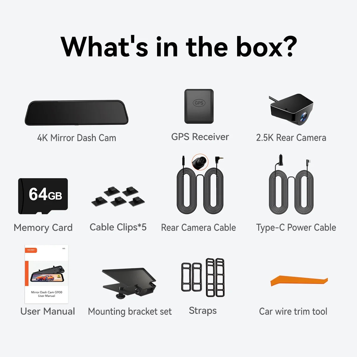 12" Rear View Mirror Dash Cam, 4K Mirror Dash Cam Front and 2.5K Rear Camera, Rearview Dash Camera for Car with WDR, Night Vision, Free 64GB Card & GPS