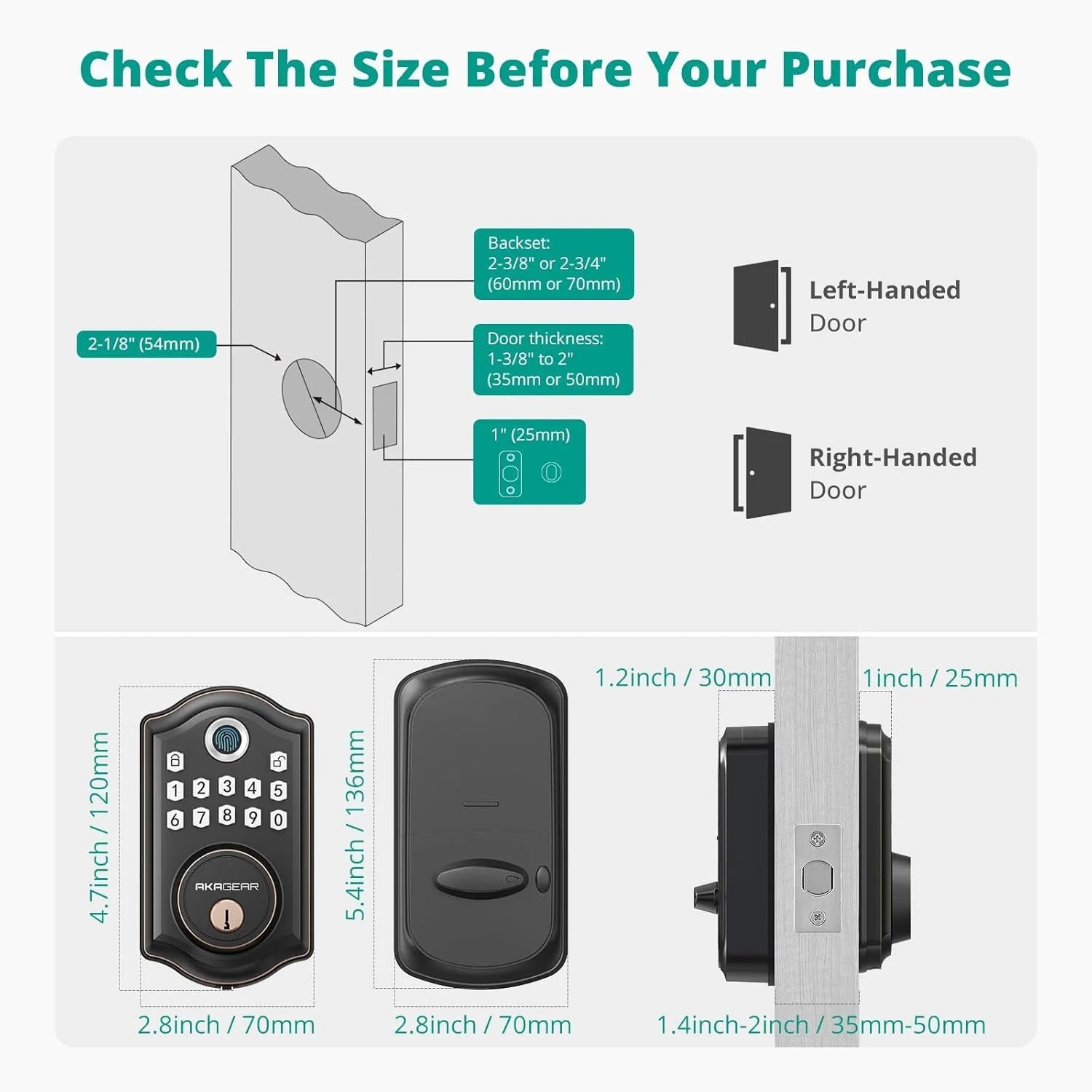Fingerprint Door Lock with APP Control, Security Smart Deadbolt Locks for Front Door, Auto Lock, Easy Installation, Bronze