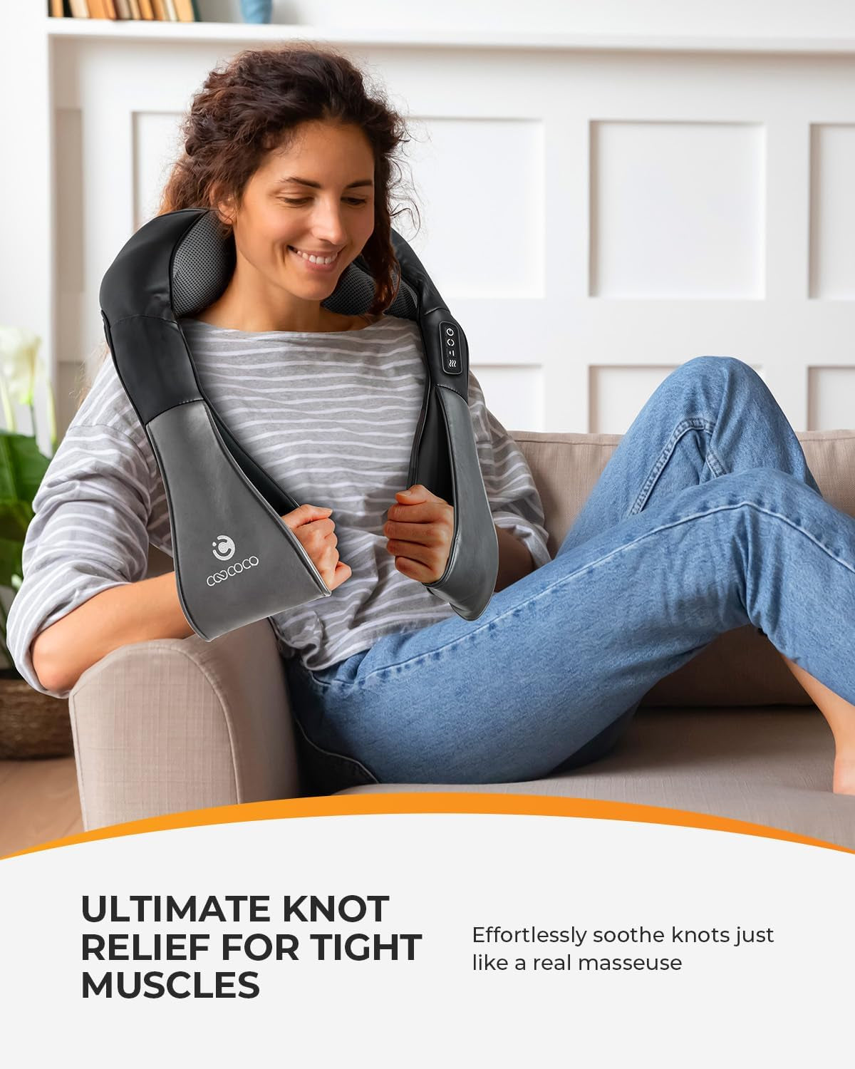 Coococo Shiatsu Neck and Back Massager with Heat - FSA and HSA Eligible Deep Kneading Electric Massage Pillow, Ideal Gift for Men and Women, Perfect for Christmas