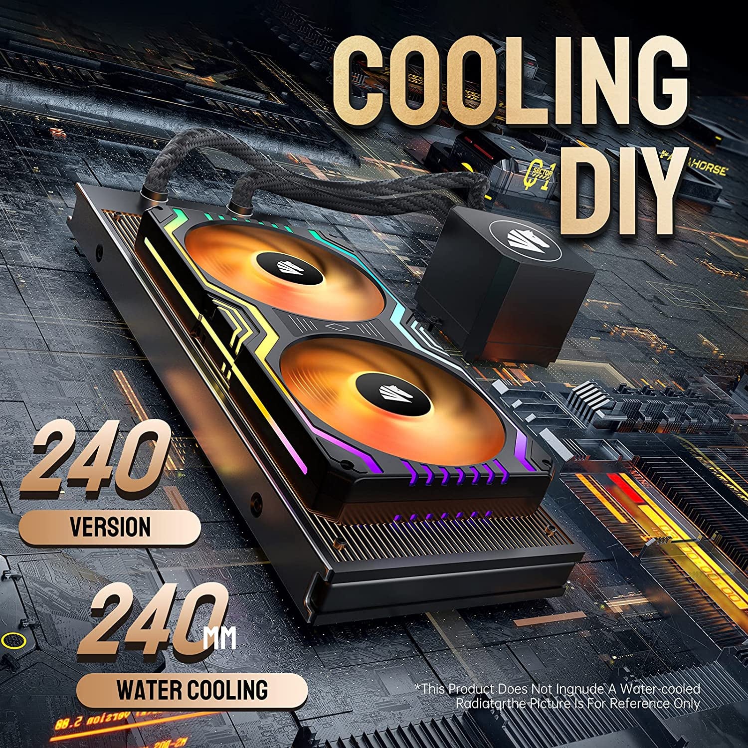 Matrix-Black 48 Addressable RGB Leds 240MM All-In-One Square Frame Integrated Fan with MB Sync/Analog Controller, Integrated PWM Control Fan for Computer Case and Liquid Cooling System