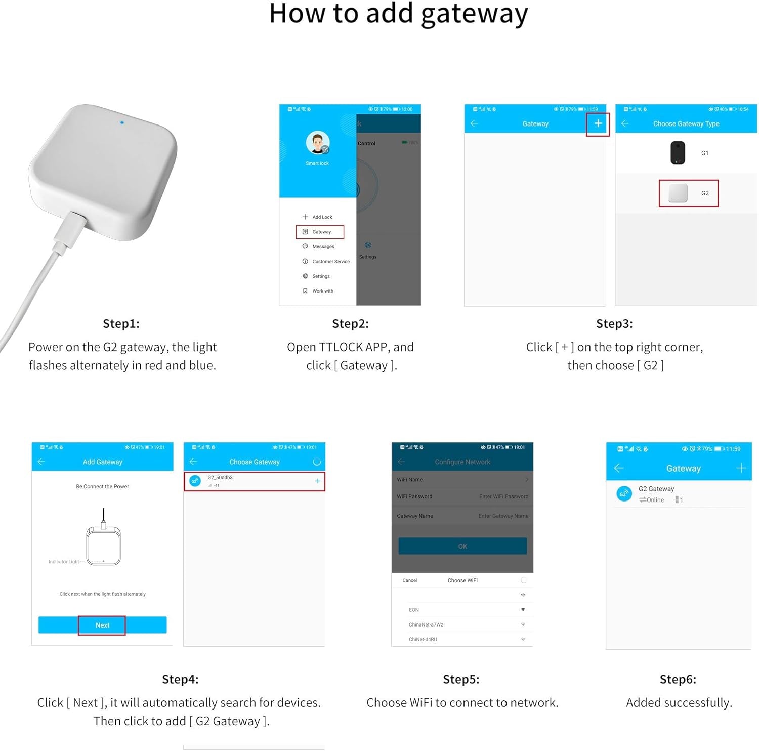 G2 Wifi Gateway Smart Lock for Voice Control, Wi-Fi Bridge to Ttlock App for Remote Control