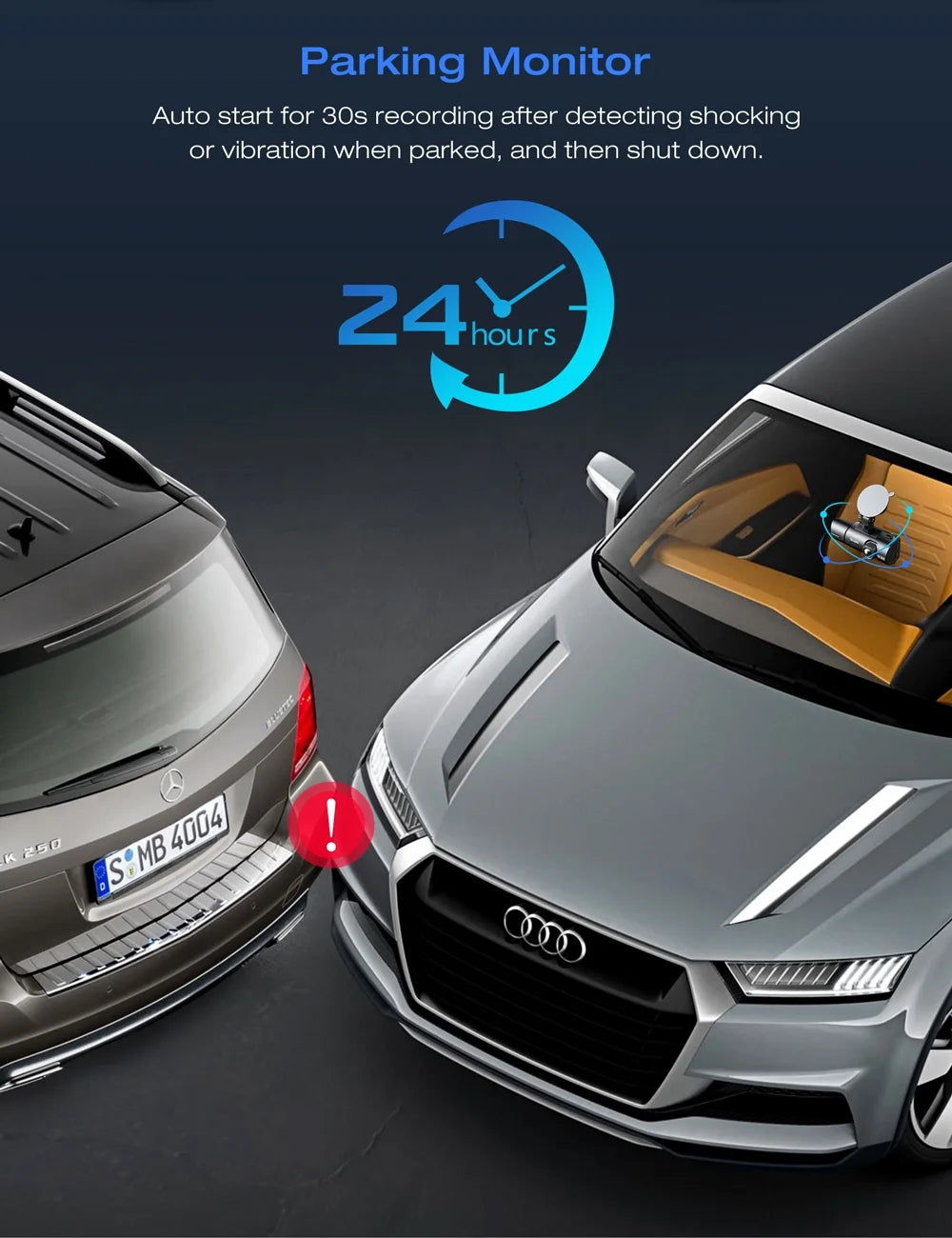 Front and inside Dual Dash Camera 4K Car Dash Cam with GPS 3.16" Display, 170° Wide Angle, IR Night Vision, Support 256GB Max, Black