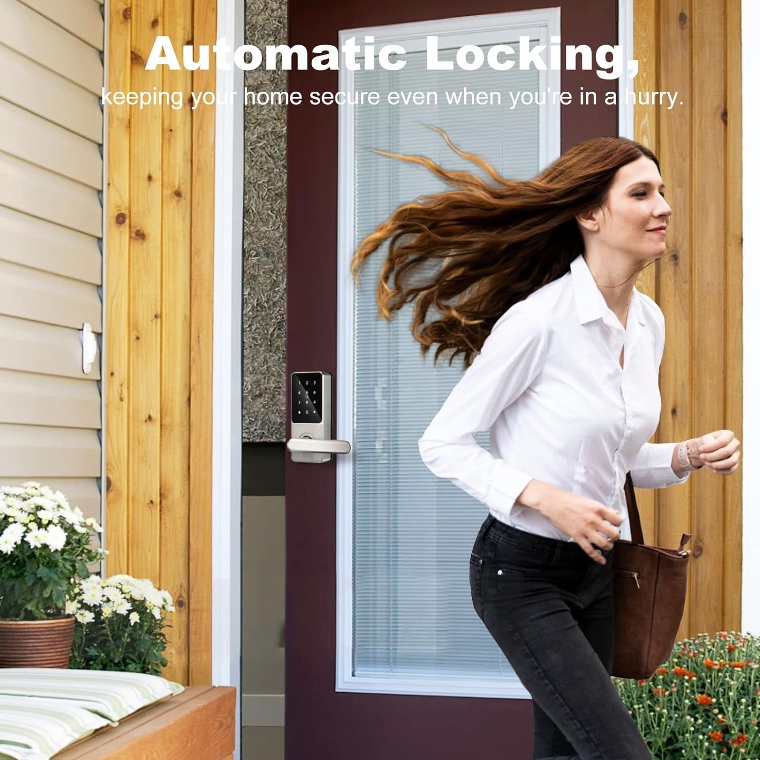 BBEN Smart Keyless Entry Door Lock with Reversible Handle, Touchscreen Keypad, Electronic Digital Bluetooth Front Door Lock, Biometric Door Lock, Auto Lock,For Home Apartment Office